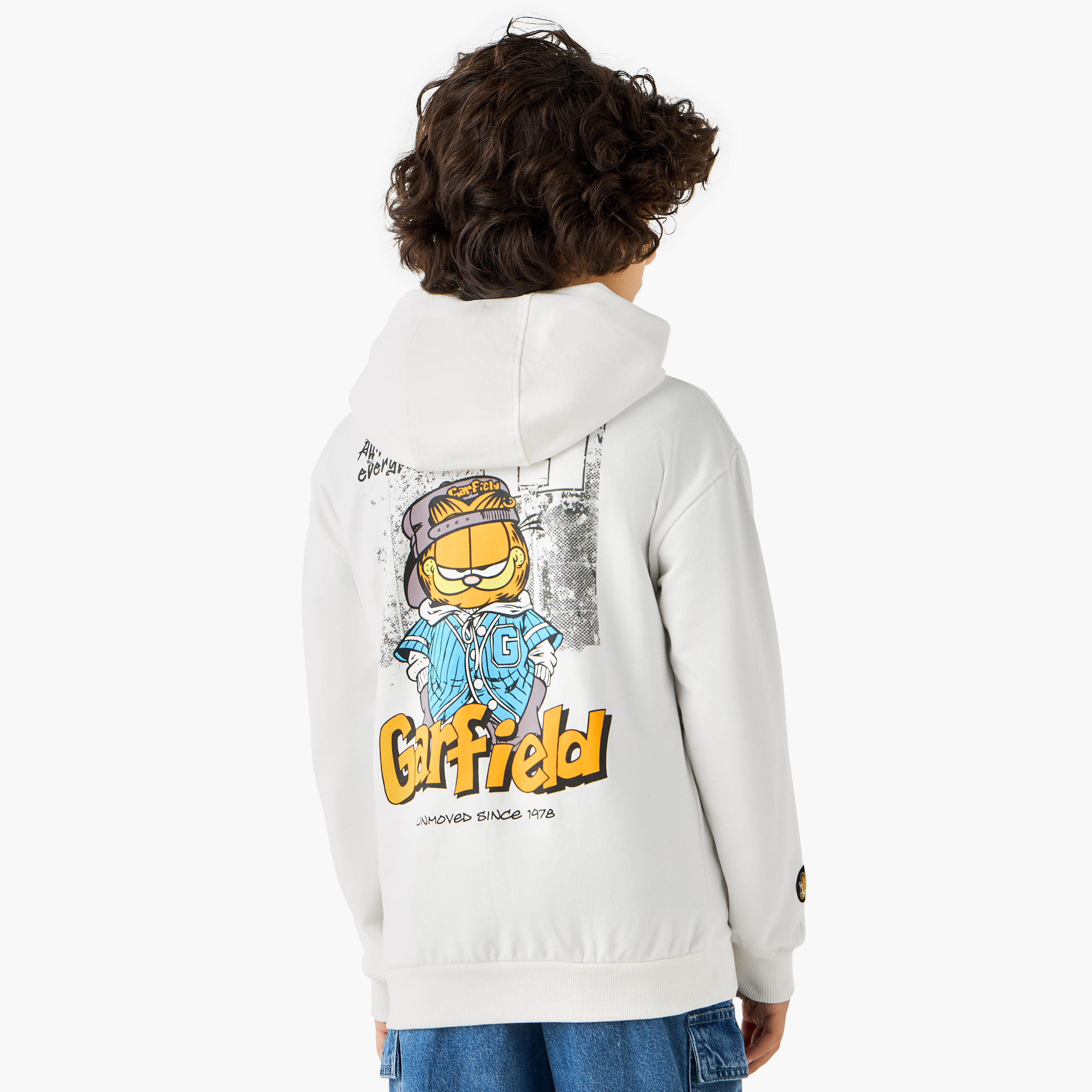 Garfield Print Hooded Long-Sleeved Pullover with Pocket-boys-clothing-sweatshirts-image-3