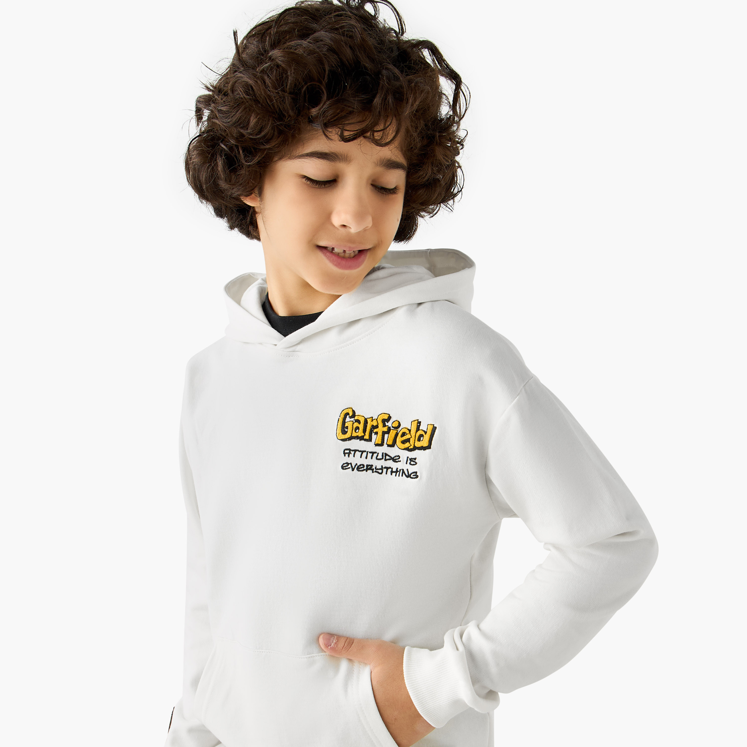Garfield Print Hooded Long-Sleeved Pullover with Pocket-boys-clothing-sweatshirts-image-4