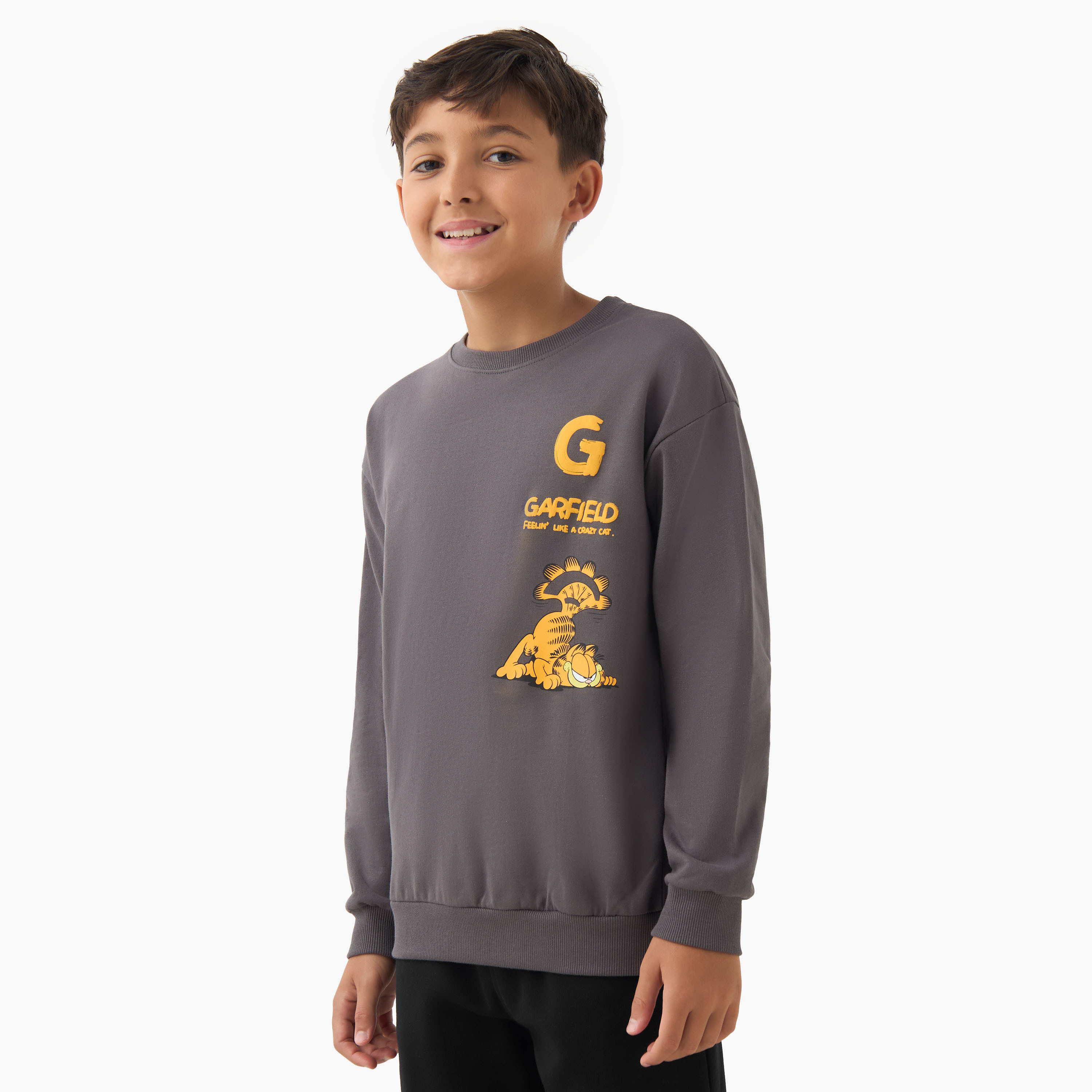 Garfield Print Pullover with Long Sleeves-boys-clothing-sweatshirts-image-1