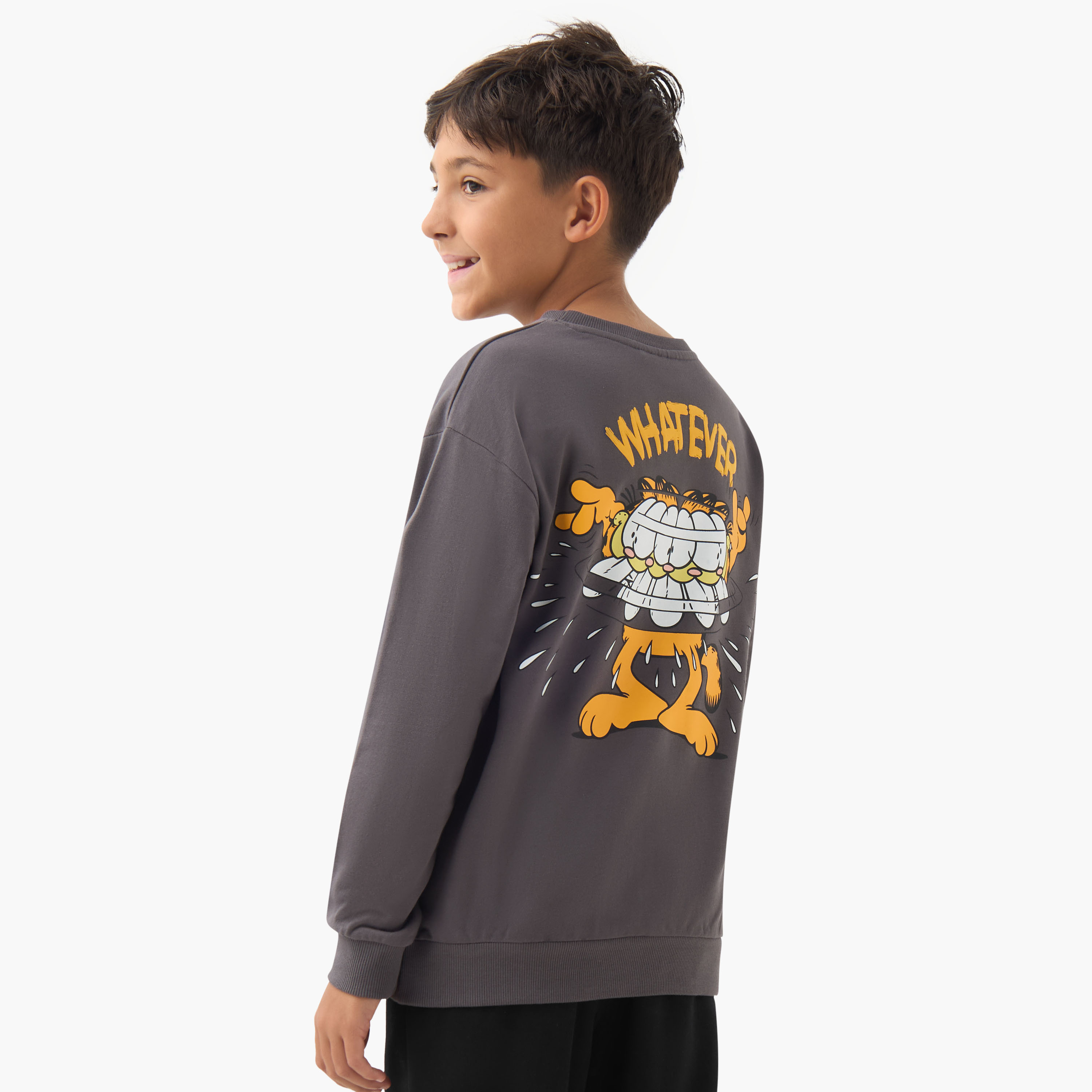 Garfield Print Pullover with Long Sleeves-boys-clothing-sweatshirts-image-3