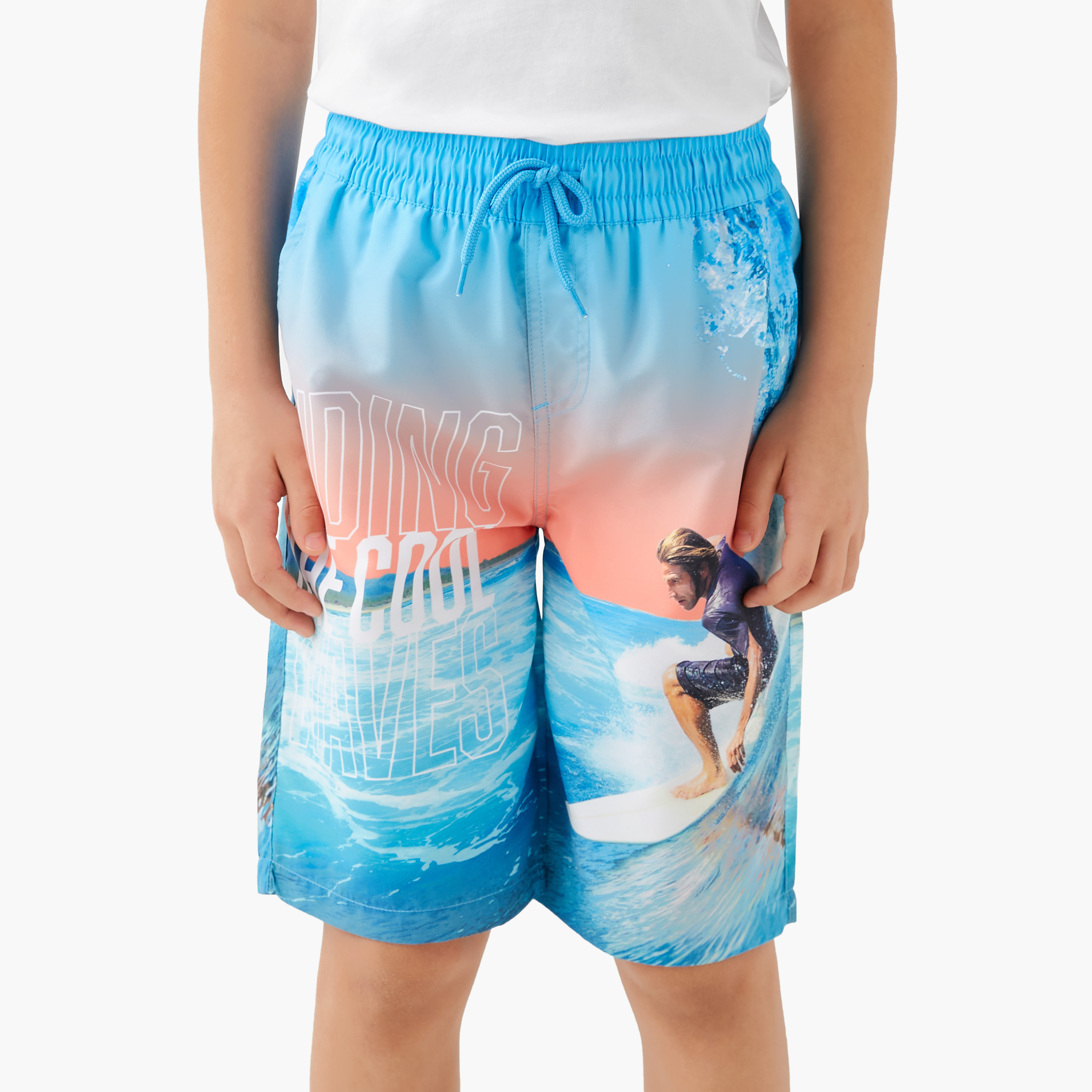 Juniors Printed Swim Shorts with Drawstring Closure and Pockets-sports-boys-clothing-swimwear-image-1