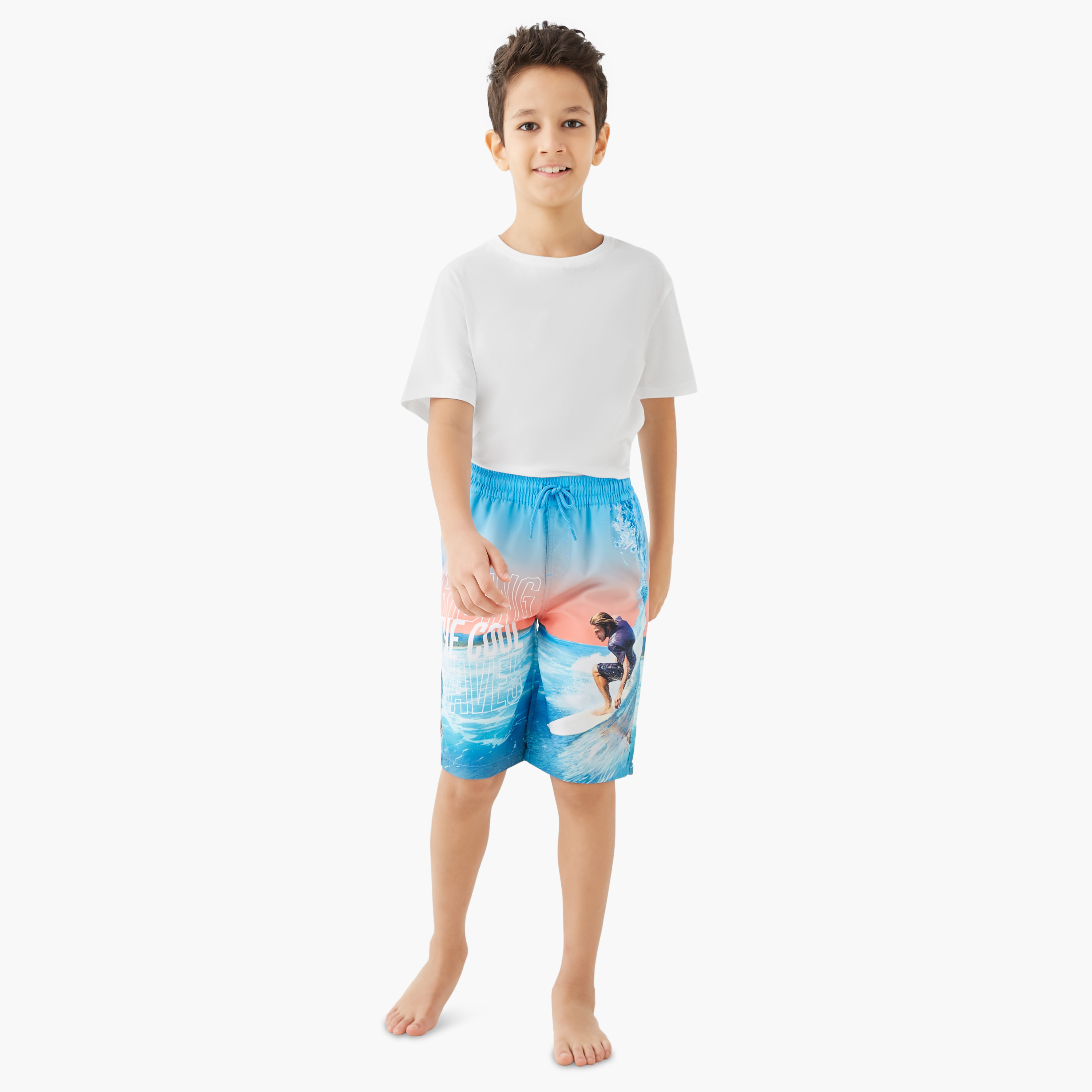 Juniors Printed Swim Shorts with Drawstring Closure and Pockets-sports-boys-clothing-swimwear-image-2