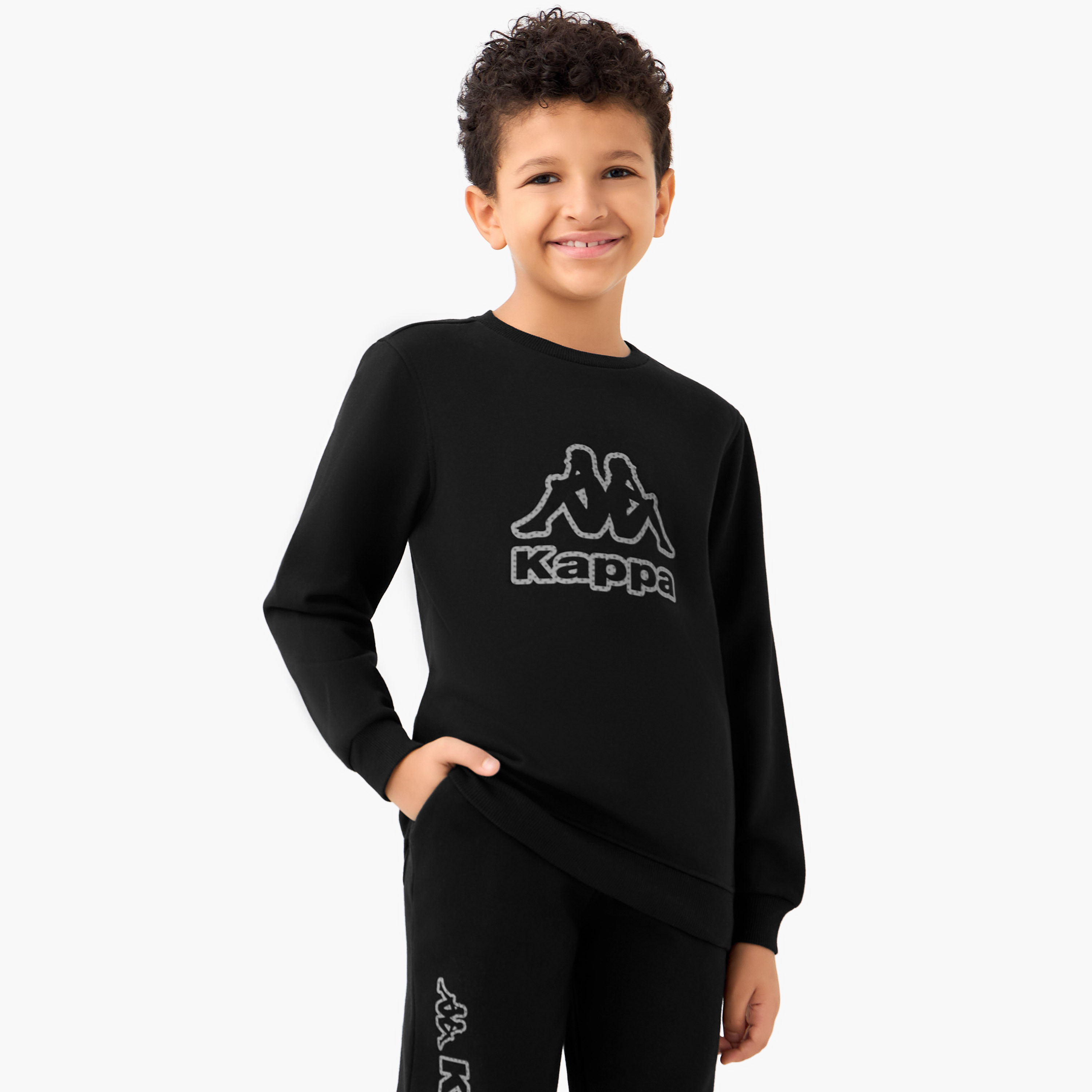 Kappa Logo Print Sweatshirt with Crew Neck and Long Sleeves-boys-clothing-sweatshirts-image-1