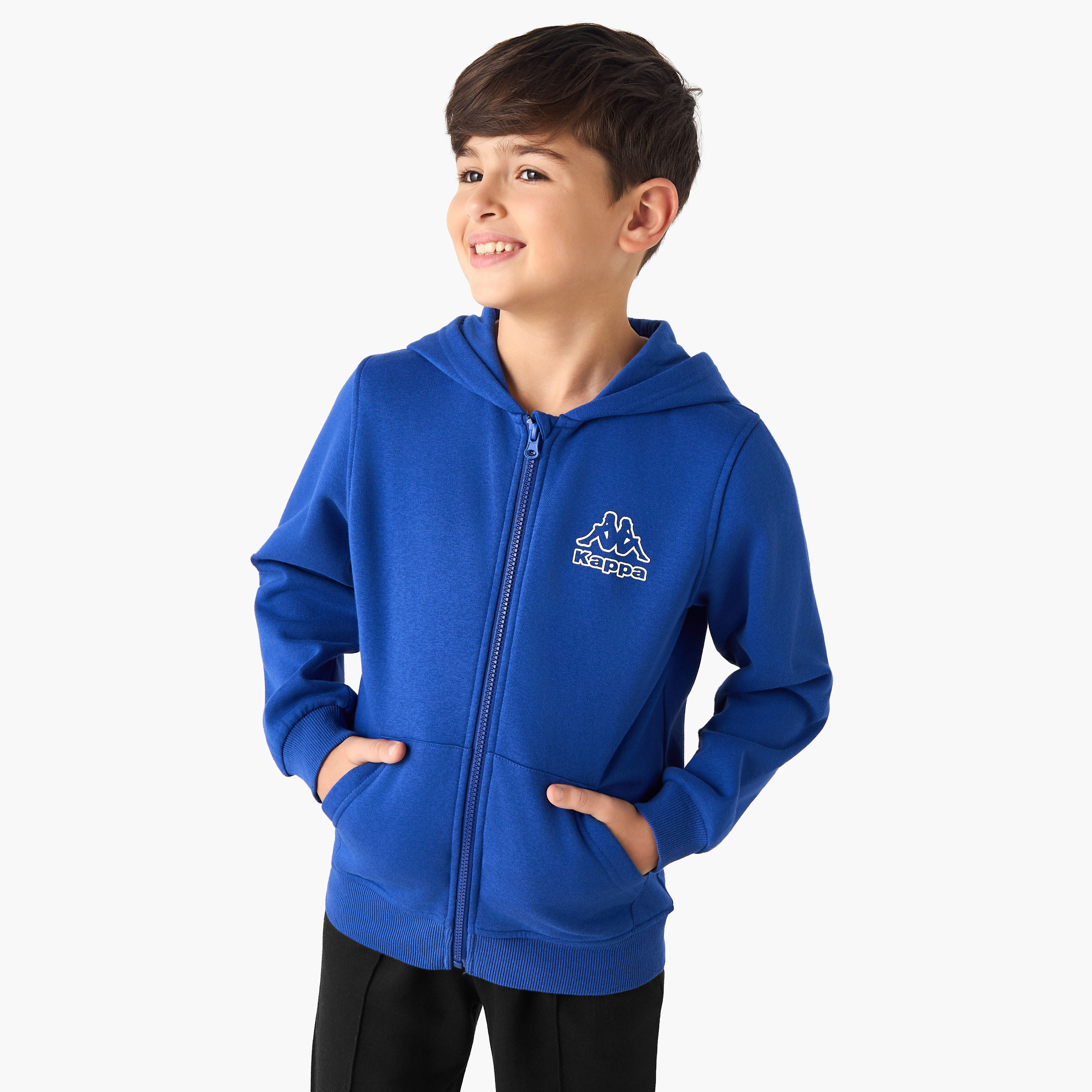 Kappa Solid Zip Through Hoodie with Long Sleeves and Kangaroo Pockets-boys-clothing-jacketsandcoats-image-1