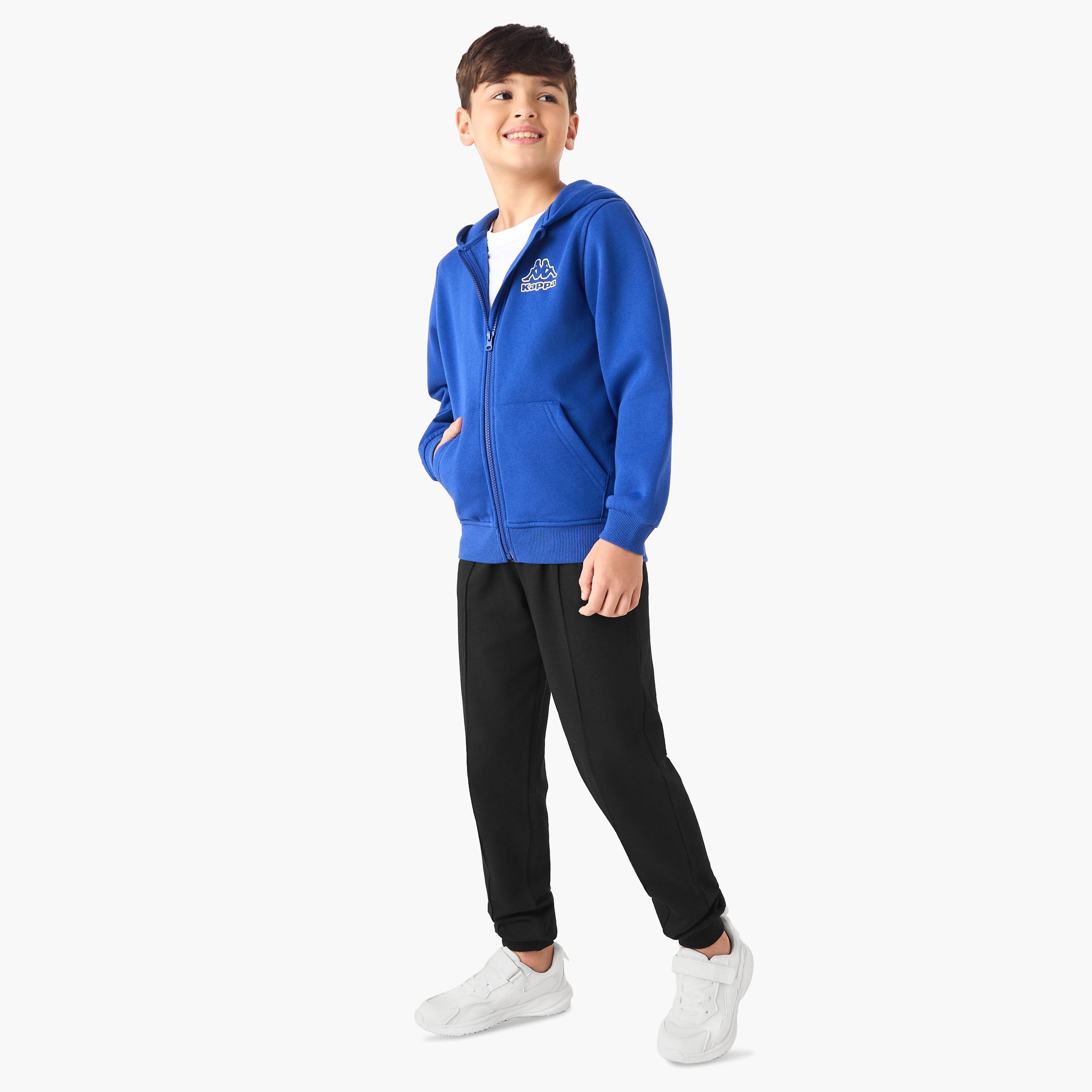 Kappa Solid Zip Through Hoodie with Long Sleeves and Kangaroo Pockets-boys-clothing-jacketsandcoats-image-2