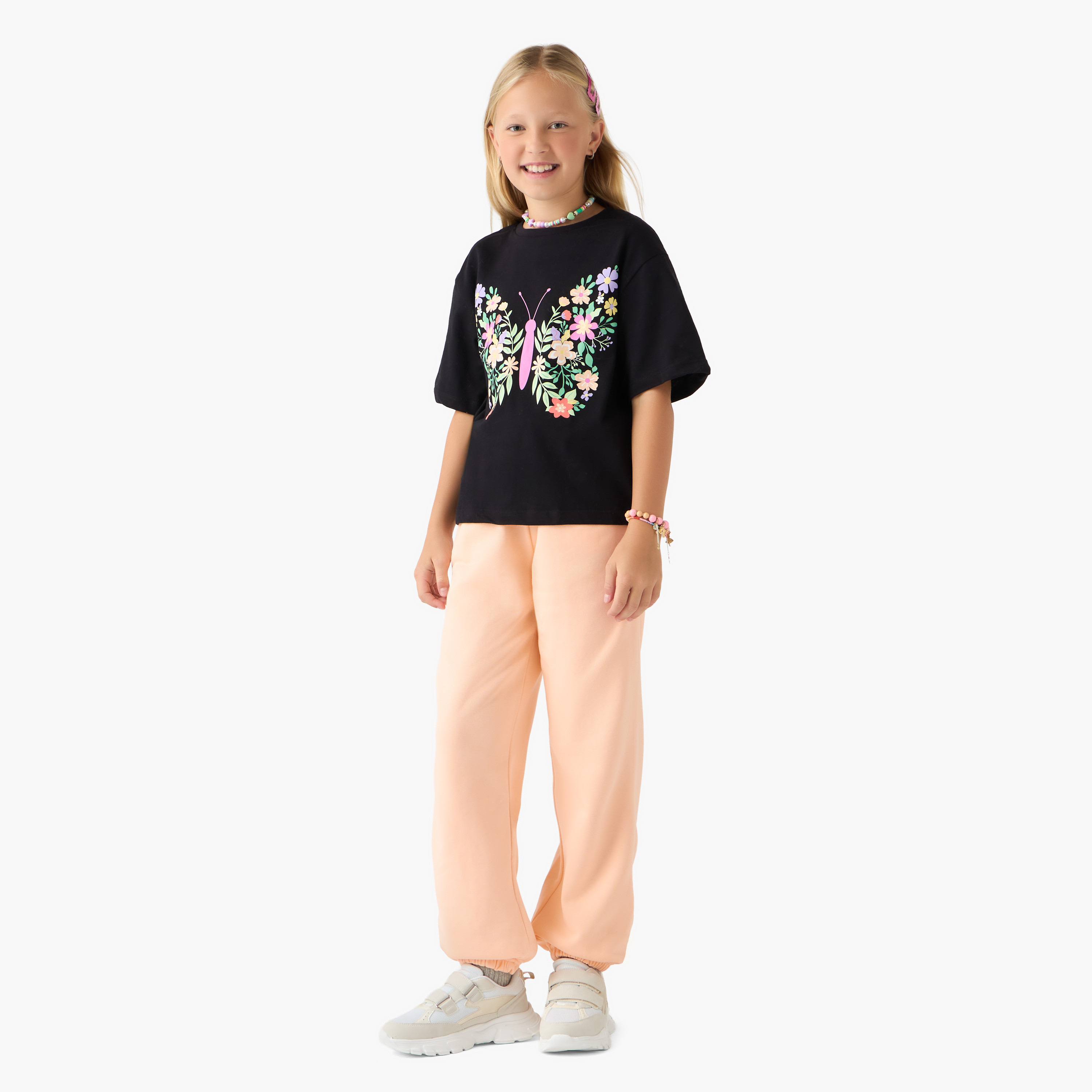 تيشيرت بنات بياقة مستديرة بطبعات فراشات - قطن - أكمام قصيرة من جونيورز-girls-clothing-tshirts-image-2