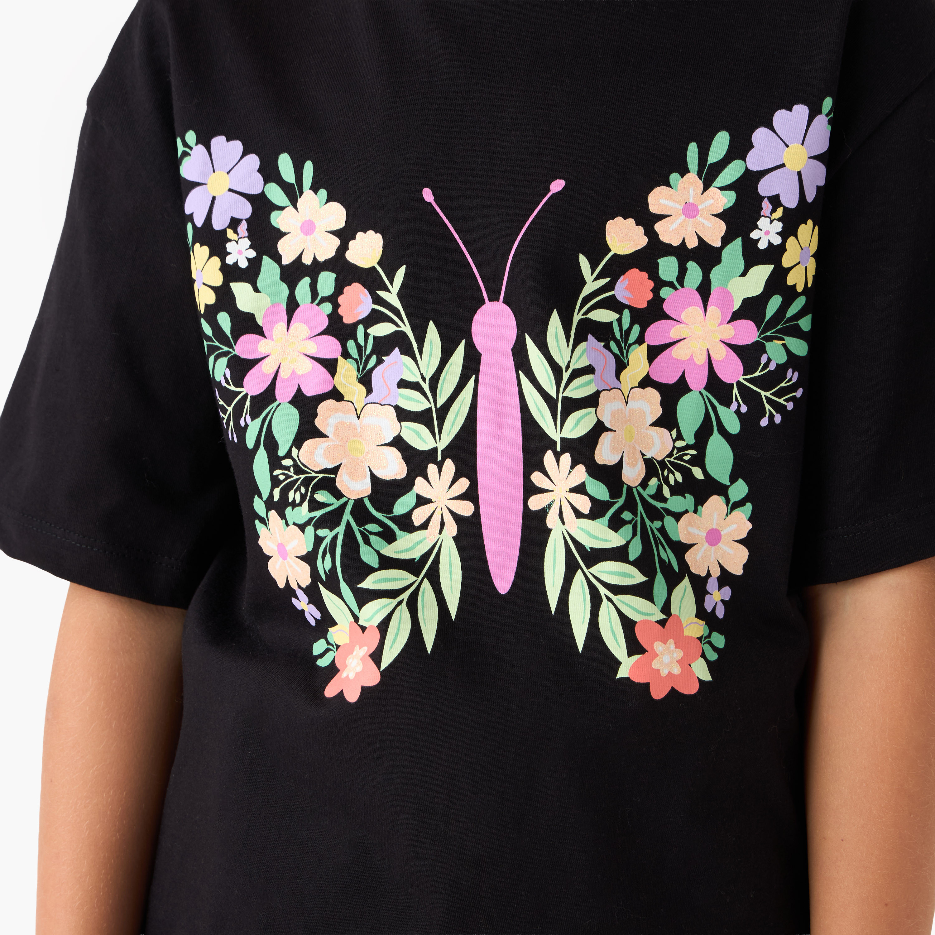 تيشيرت بنات بياقة مستديرة بطبعات فراشات - قطن - أكمام قصيرة من جونيورز-girls-clothing-tshirts-image-5