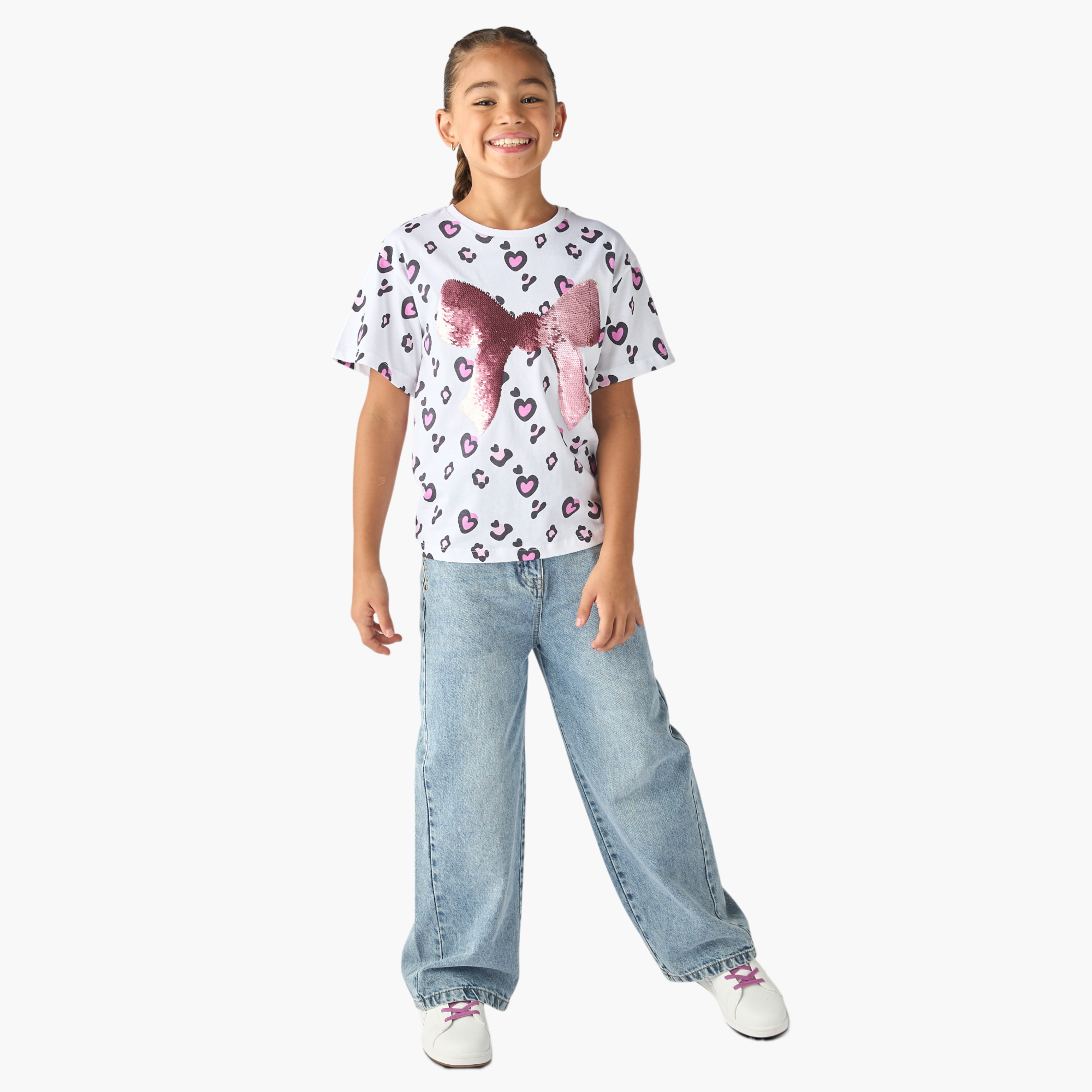 تيشيرت بأكمام قصيرة وتزيينات فيونكة من جونيورز-girls-clothing-tshirts-image-2