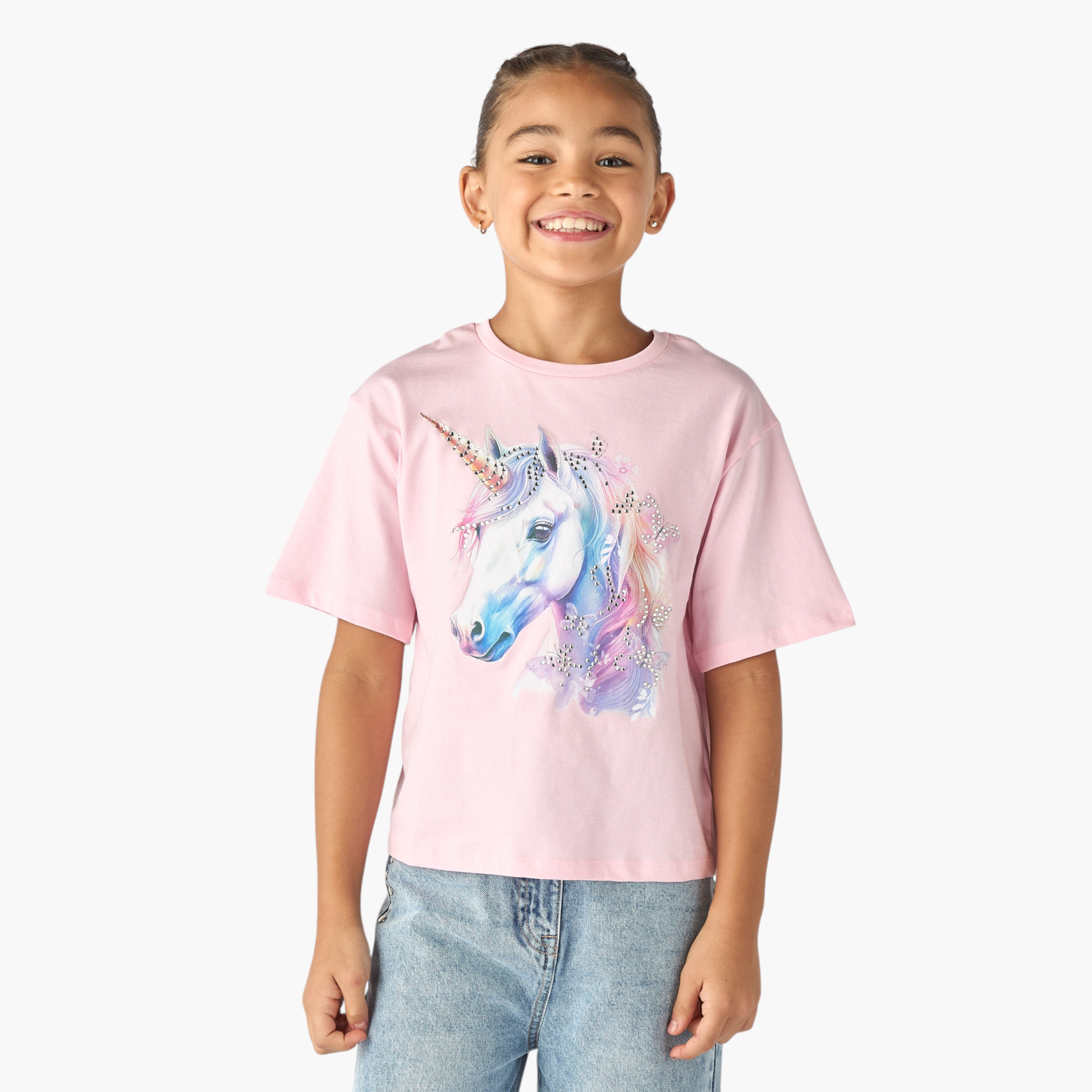 Juniors Unicorn Graphic Print T-shirt-girls-clothing-tshirts-image-1