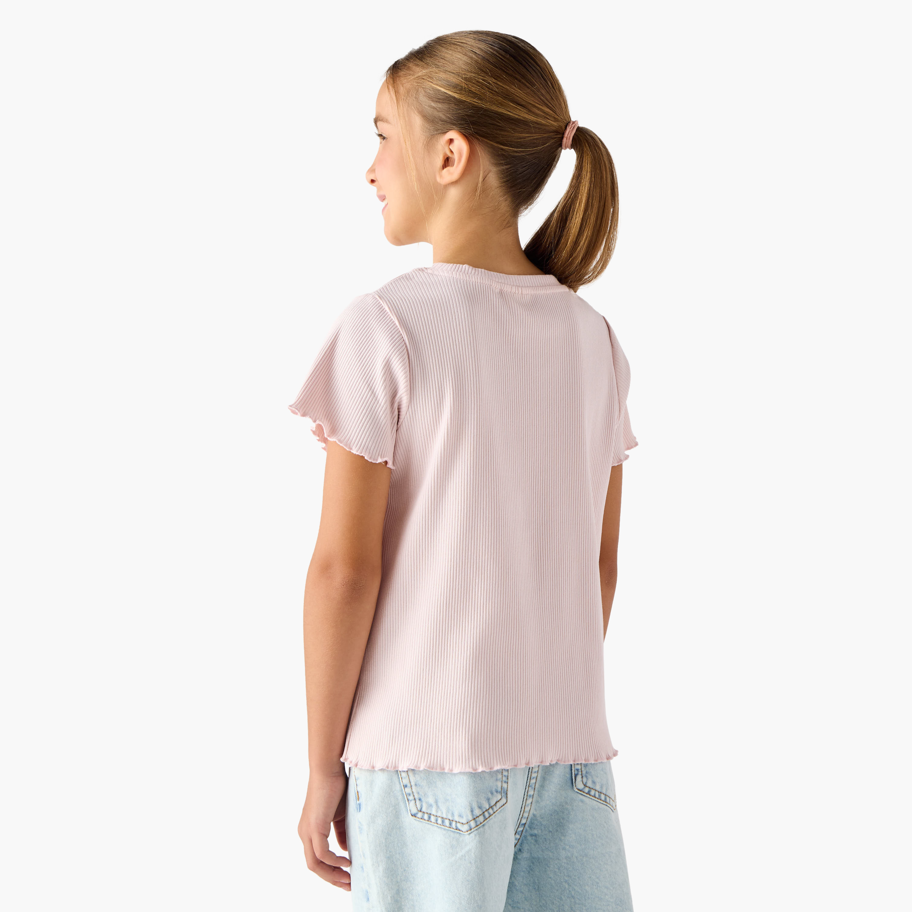 Juniors Ribbed T-shirt with Crew Neck and Lettuce Hem-girls-clothing-tshirts-image-3
