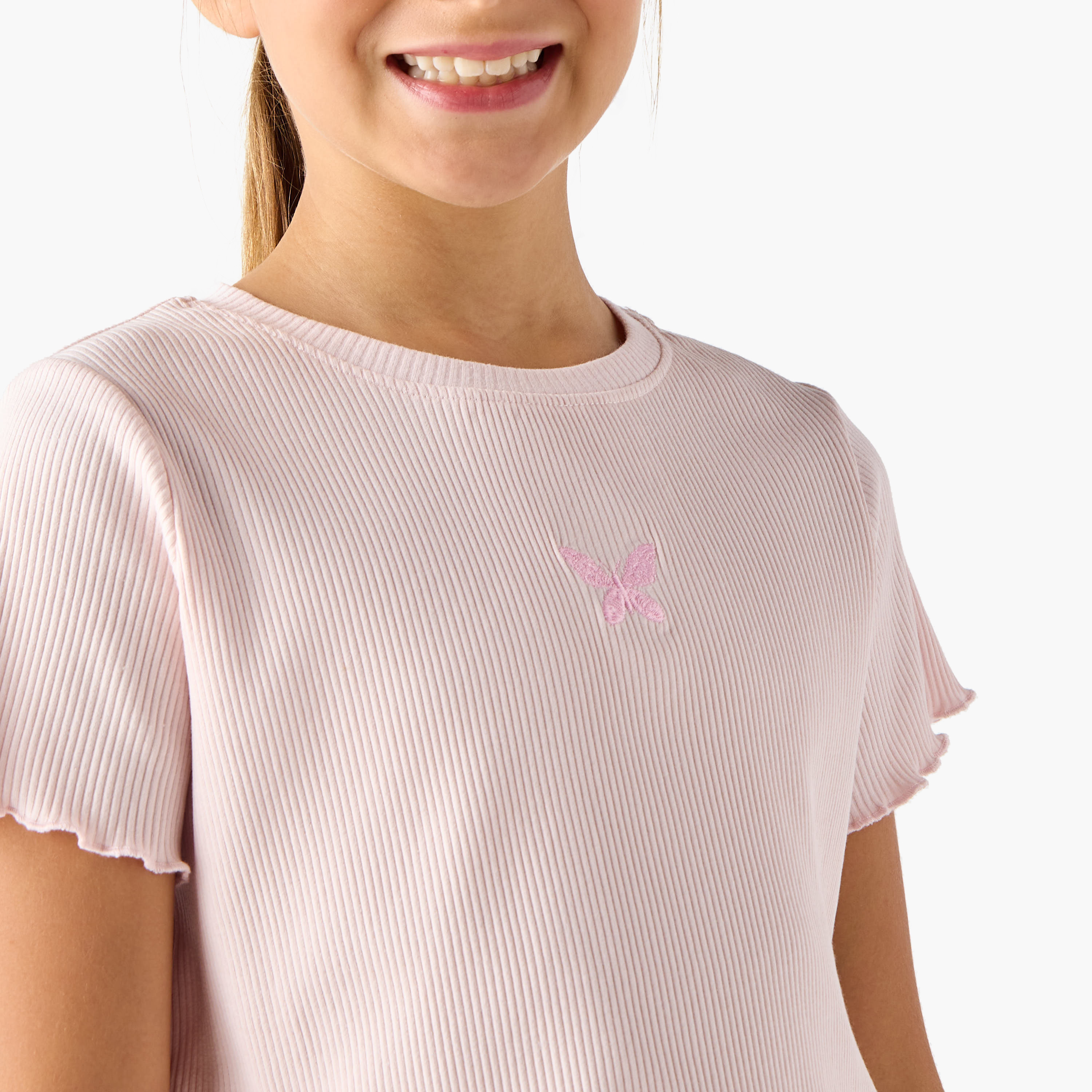 Juniors Ribbed T-shirt with Crew Neck and Lettuce Hem-girls-clothing-tshirts-image-4