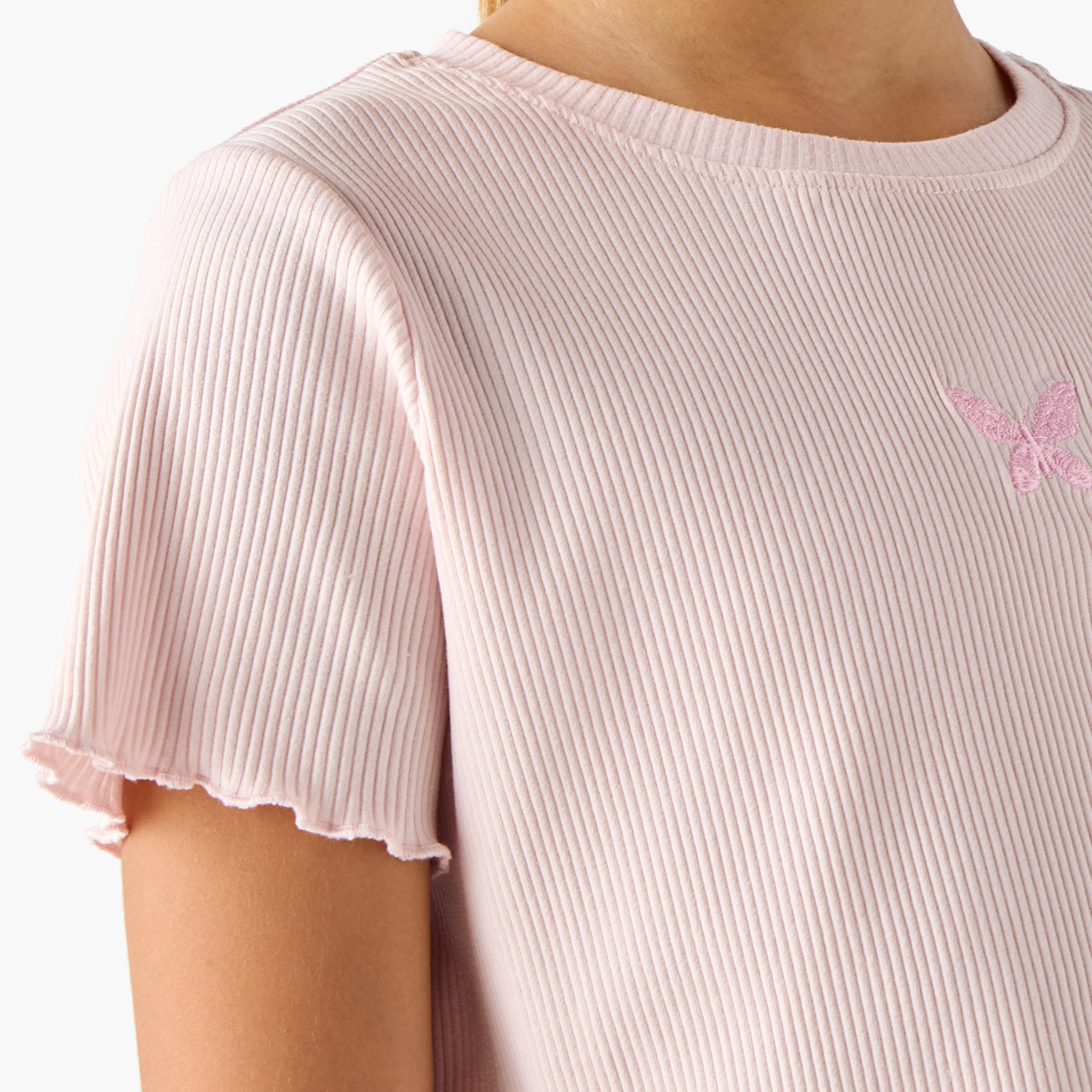 Juniors Ribbed T-shirt with Crew Neck and Lettuce Hem-girls-clothing-tshirts-image-5