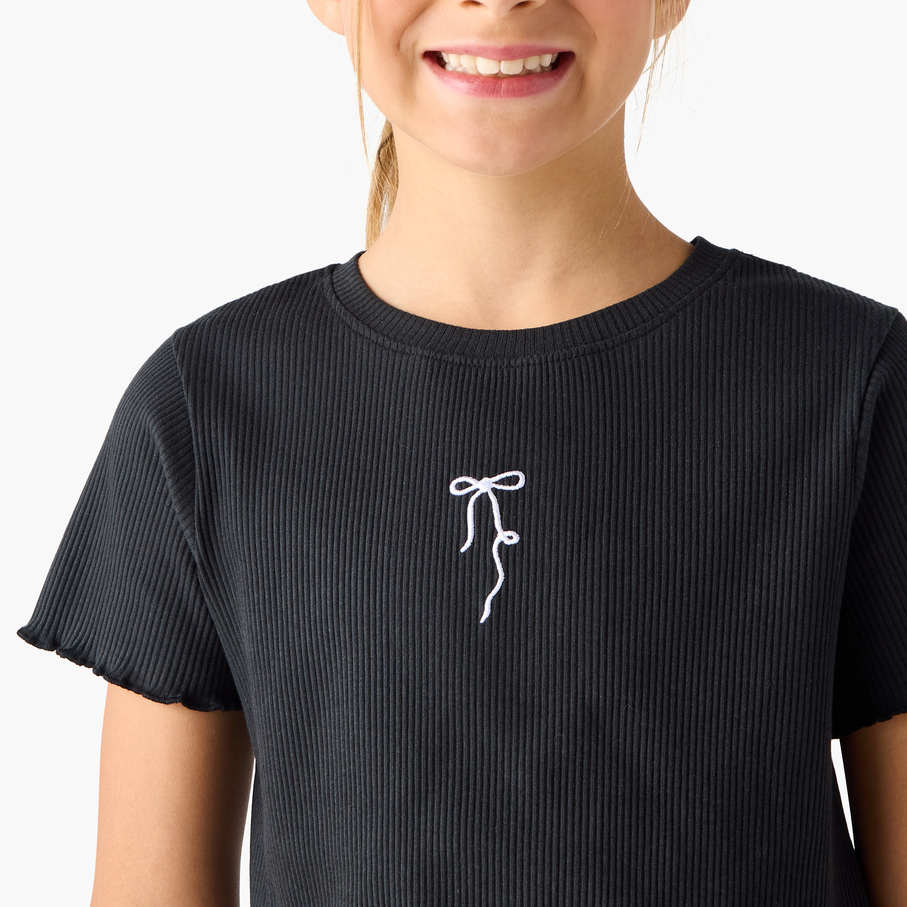Juniors Ribbed T-shirt with Crew Neck and Lettuce Hem-girls-clothing-tshirts-image-4
