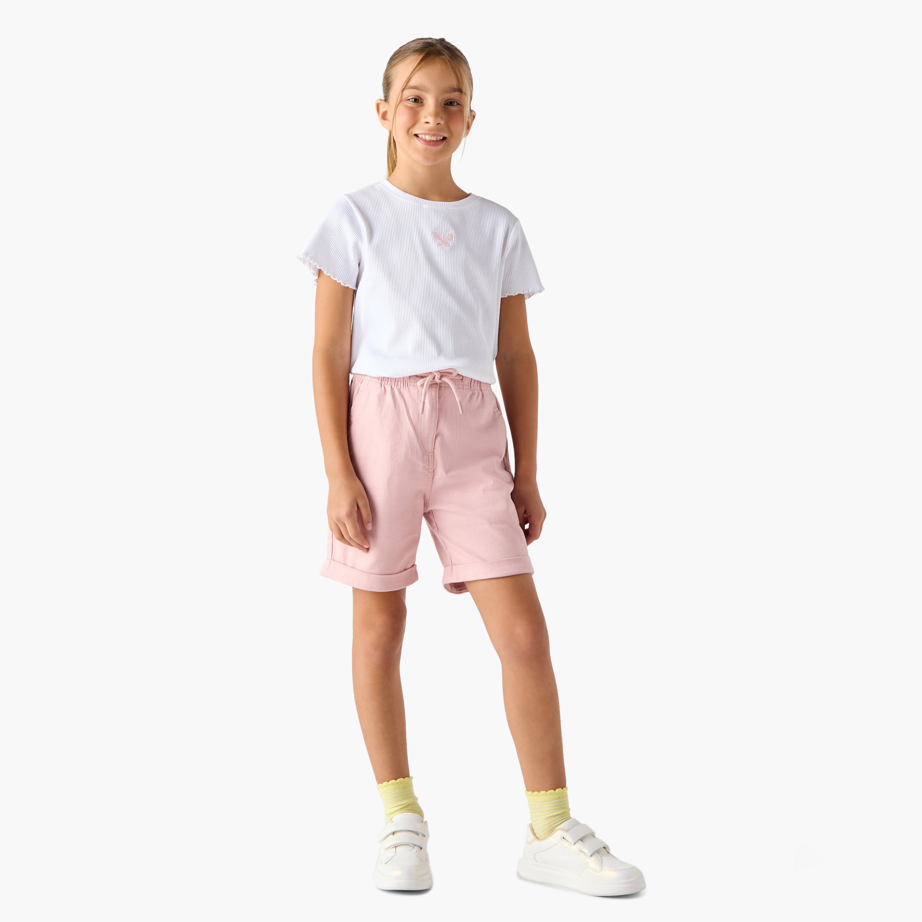 Juniors Ribbed T-shirt with Crew Neck and Lettuce Hem-girls-clothing-tshirts-image-2