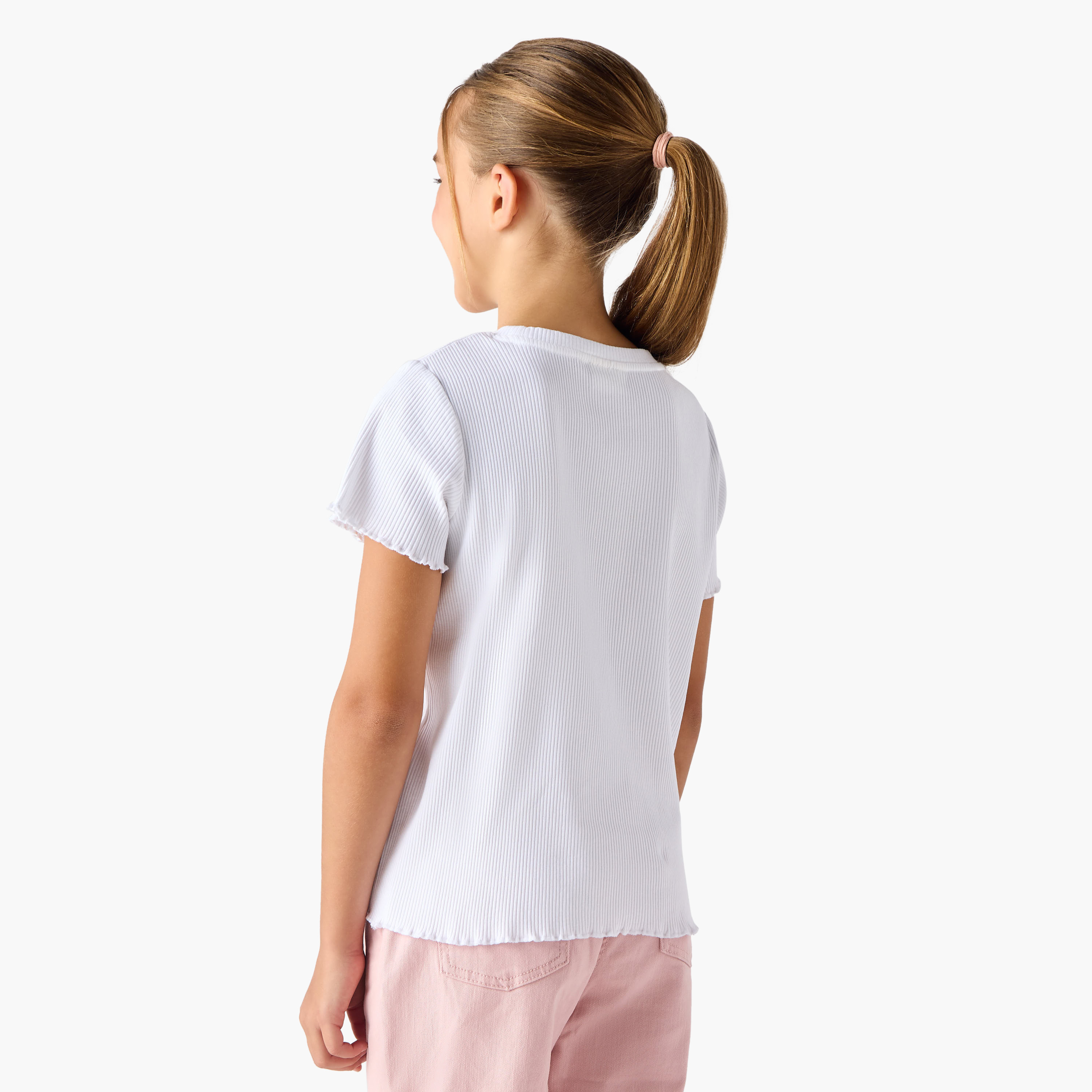 Juniors Ribbed T-shirt with Crew Neck and Lettuce Hem-girls-clothing-tshirts-image-3