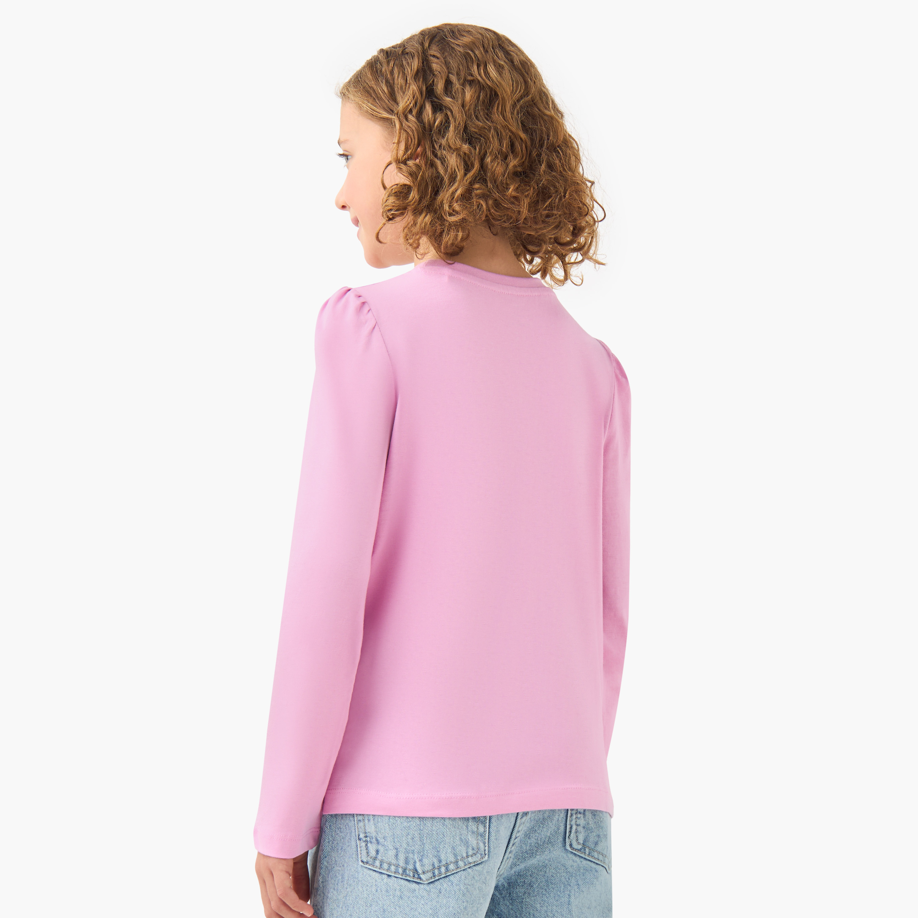 سويت شيرت قطن بياقة ضيقة وأكمام طويلة وتزيينات قوس قزح بالترتر للبنات من جونيورز-girls-clothing-tshirts-image-3