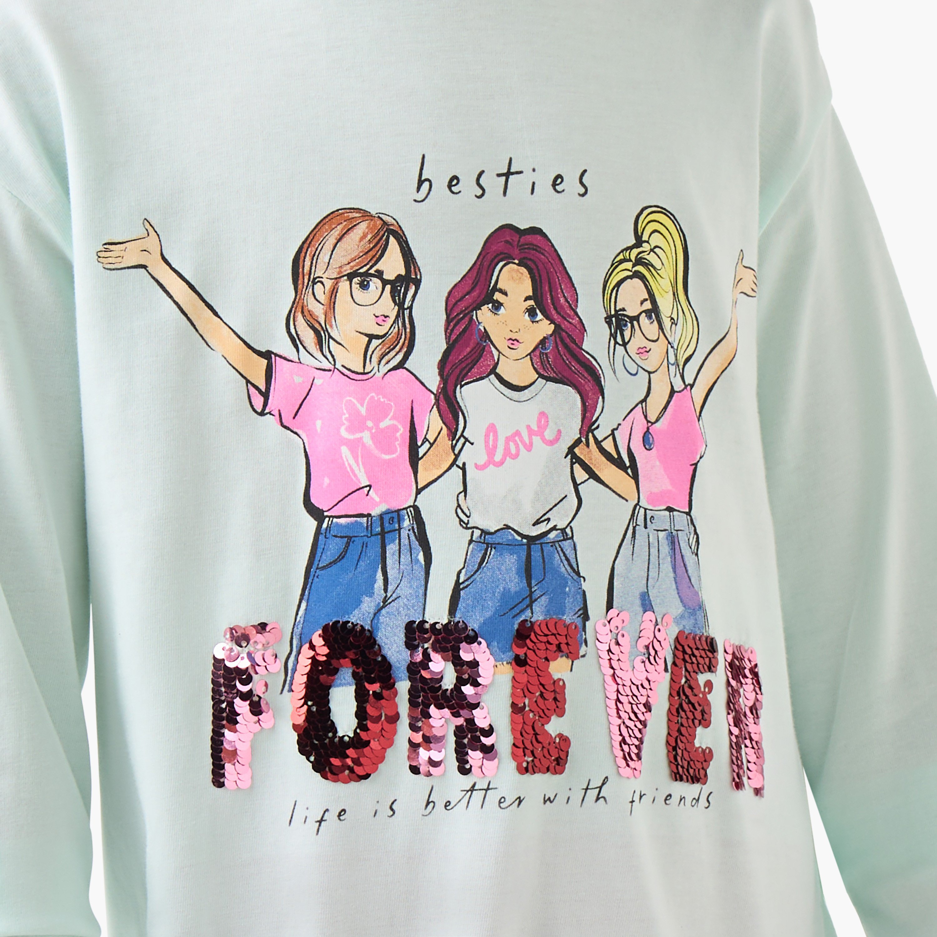 Juniors Girls Crew Neck T-shirt with Graphic Print - Cotton - Long Sleeves-girls-clothing-tshirts-image-5