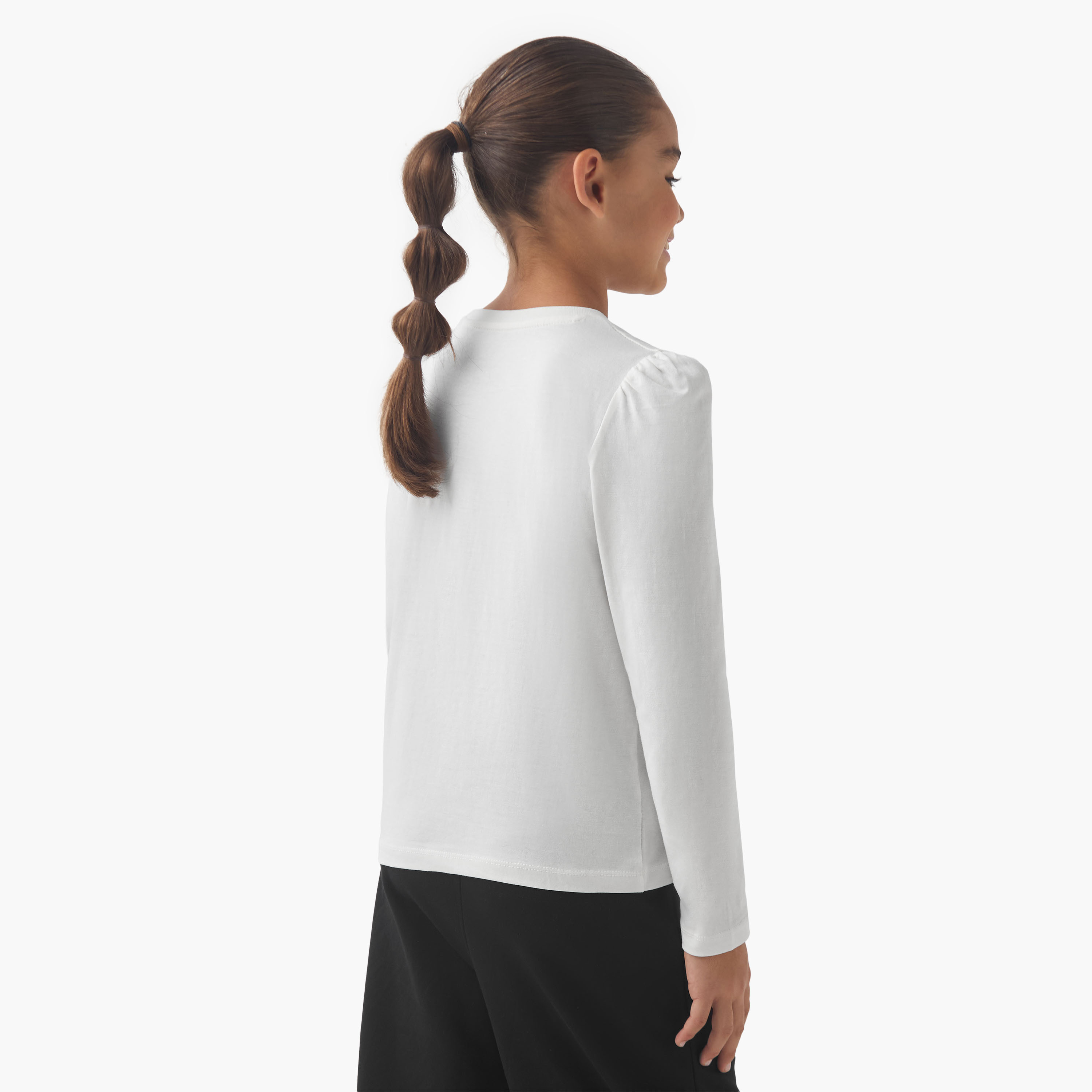 Juniors Girls Crew Neck T-shirt with Embellished Detail - Cotton - Long Sleeves-girls-clothing-tshirts-image-3