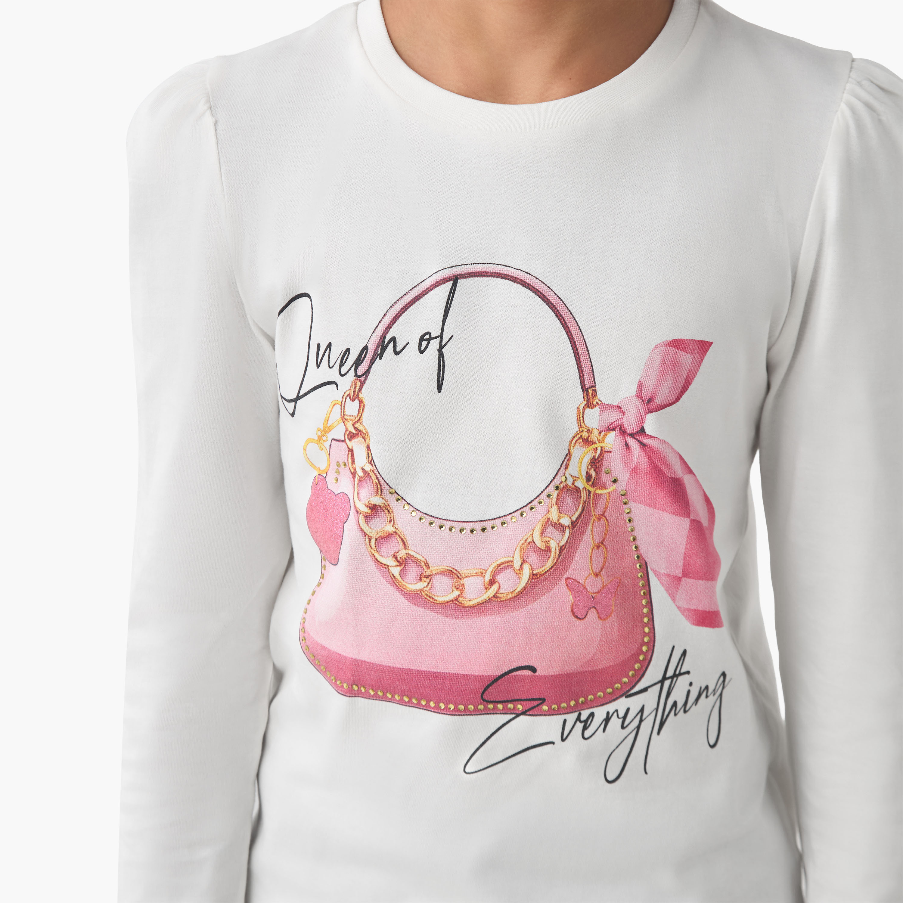 Juniors Girls Crew Neck T-shirt with Embellished Detail - Cotton - Long Sleeves-girls-clothing-tshirts-image-5