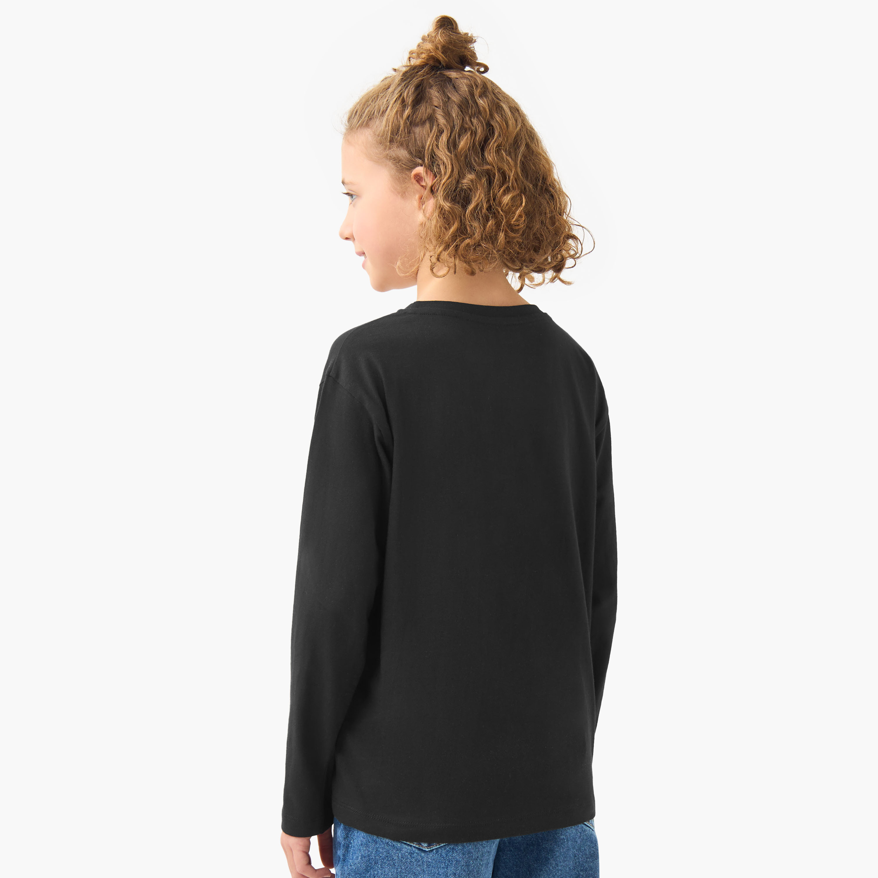 Juniors Girls Round Neck T-shirt with Bear Print - Cotton - Long Sleeves-girls-clothing-tshirts-image-3