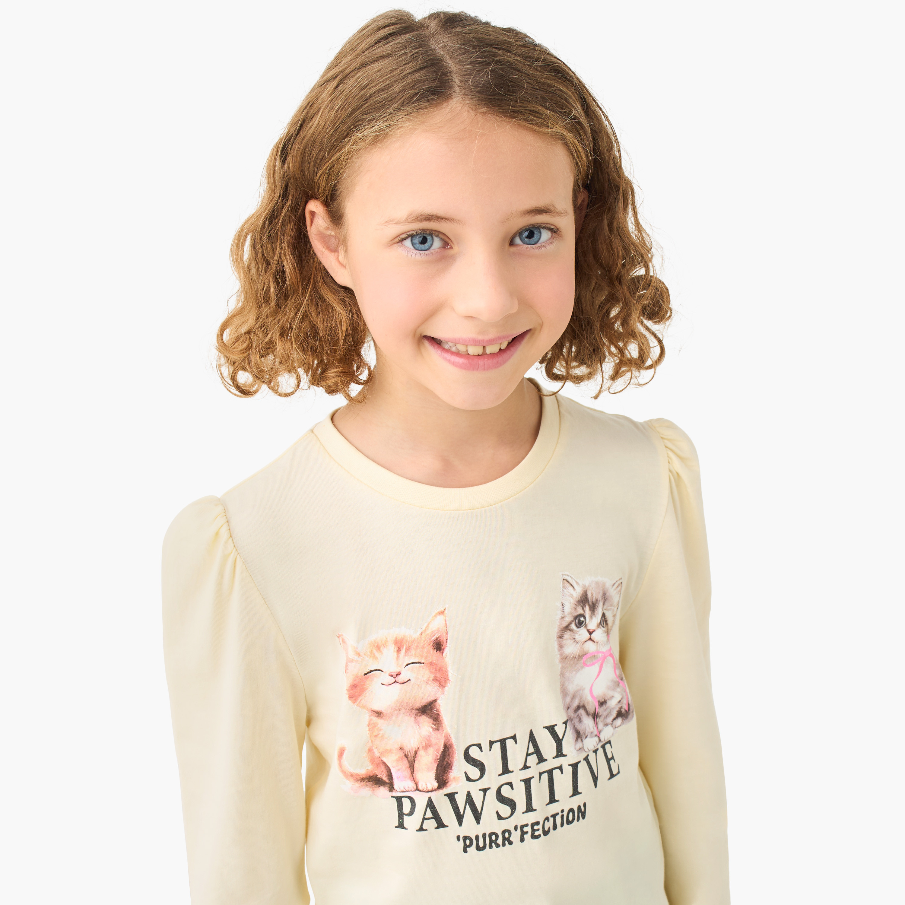 Juniors Girls Crew Neck with Cat Print - Cotton - Long Sleeves-girls-clothing-tshirts-image-4