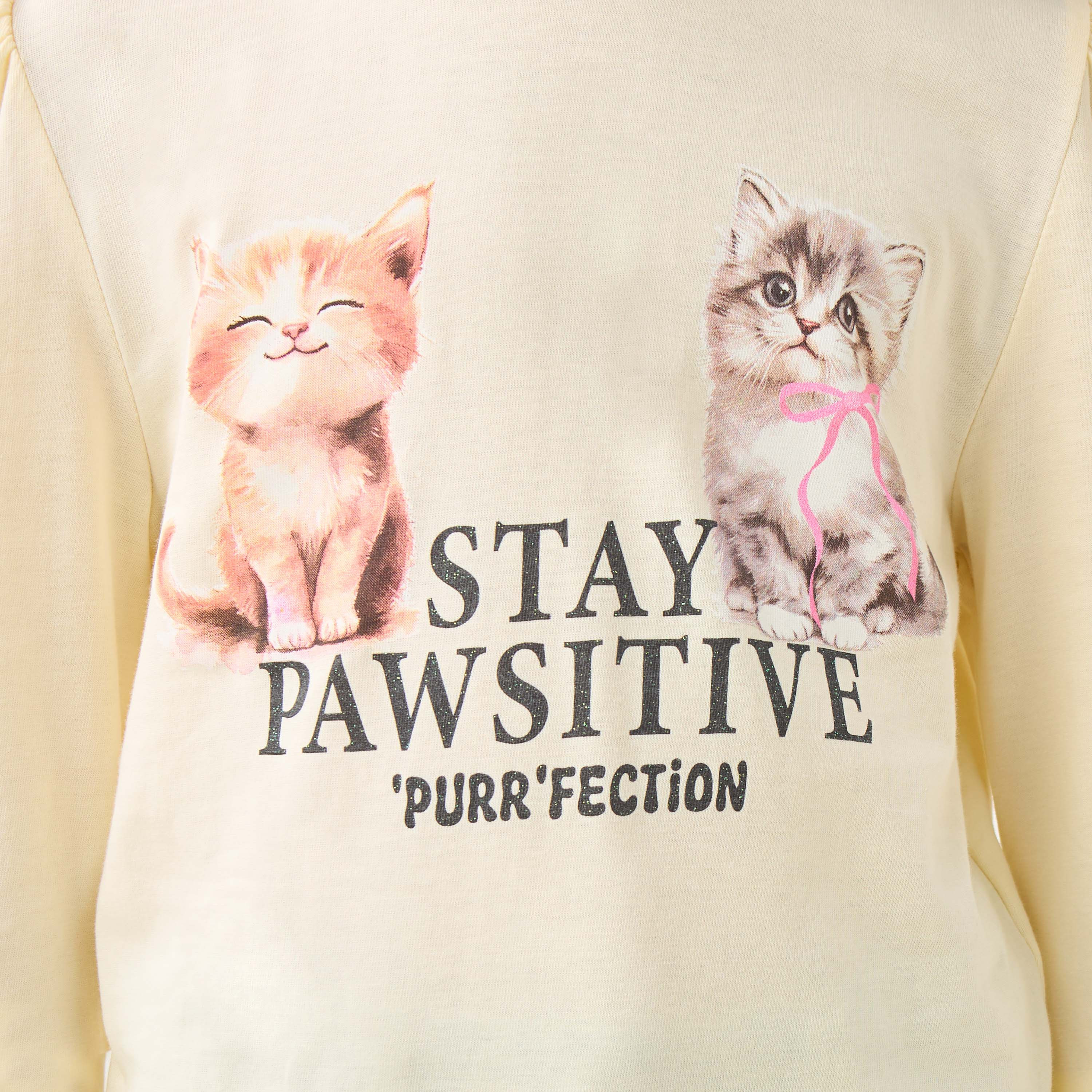 Juniors Girls Crew Neck with Cat Print - Cotton - Long Sleeves-girls-clothing-tshirts-image-5
