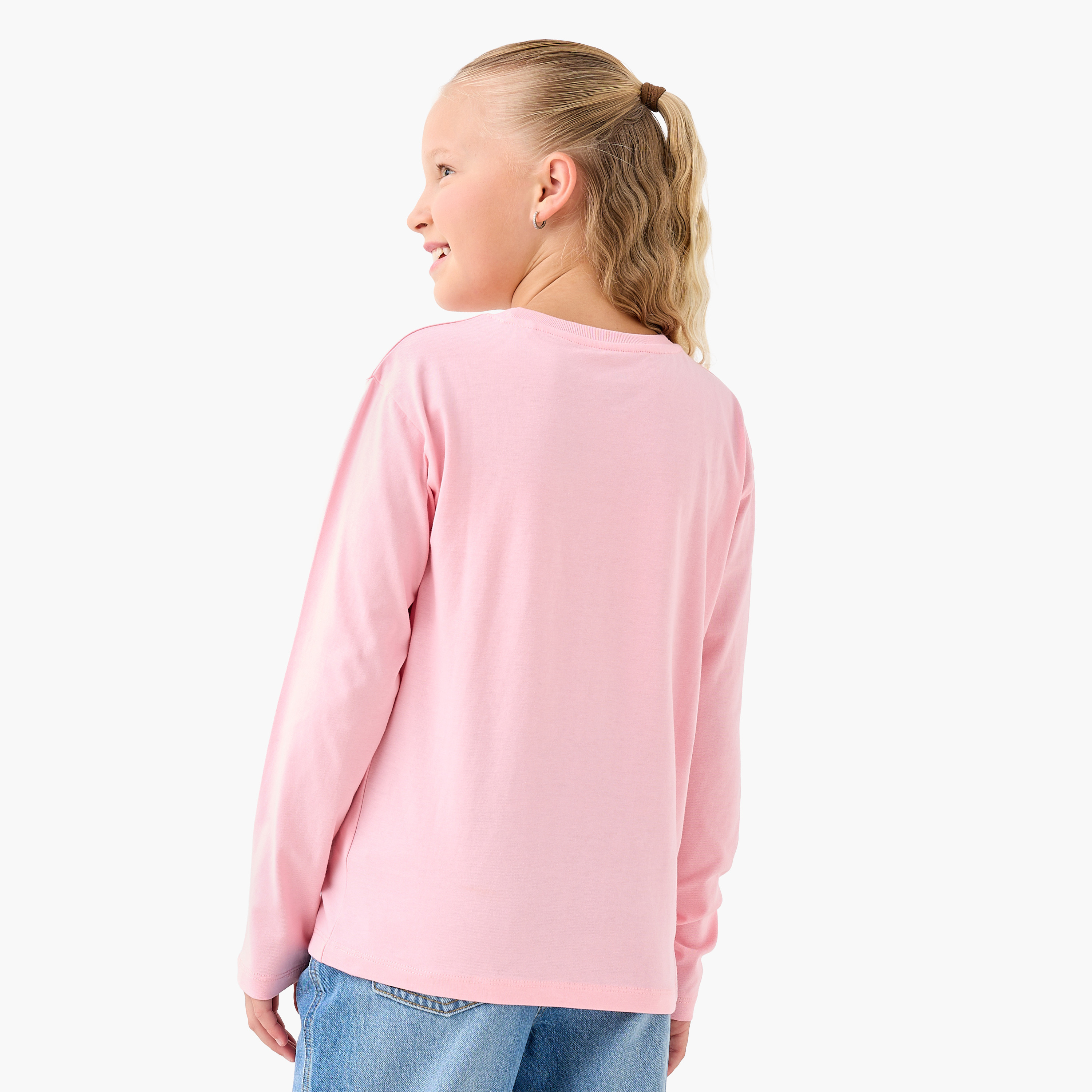 Juniors Girls Crew Neck T-shirt with Graphic Print - Cotton - Long Sleeves-girls-clothing-tshirts-image-3