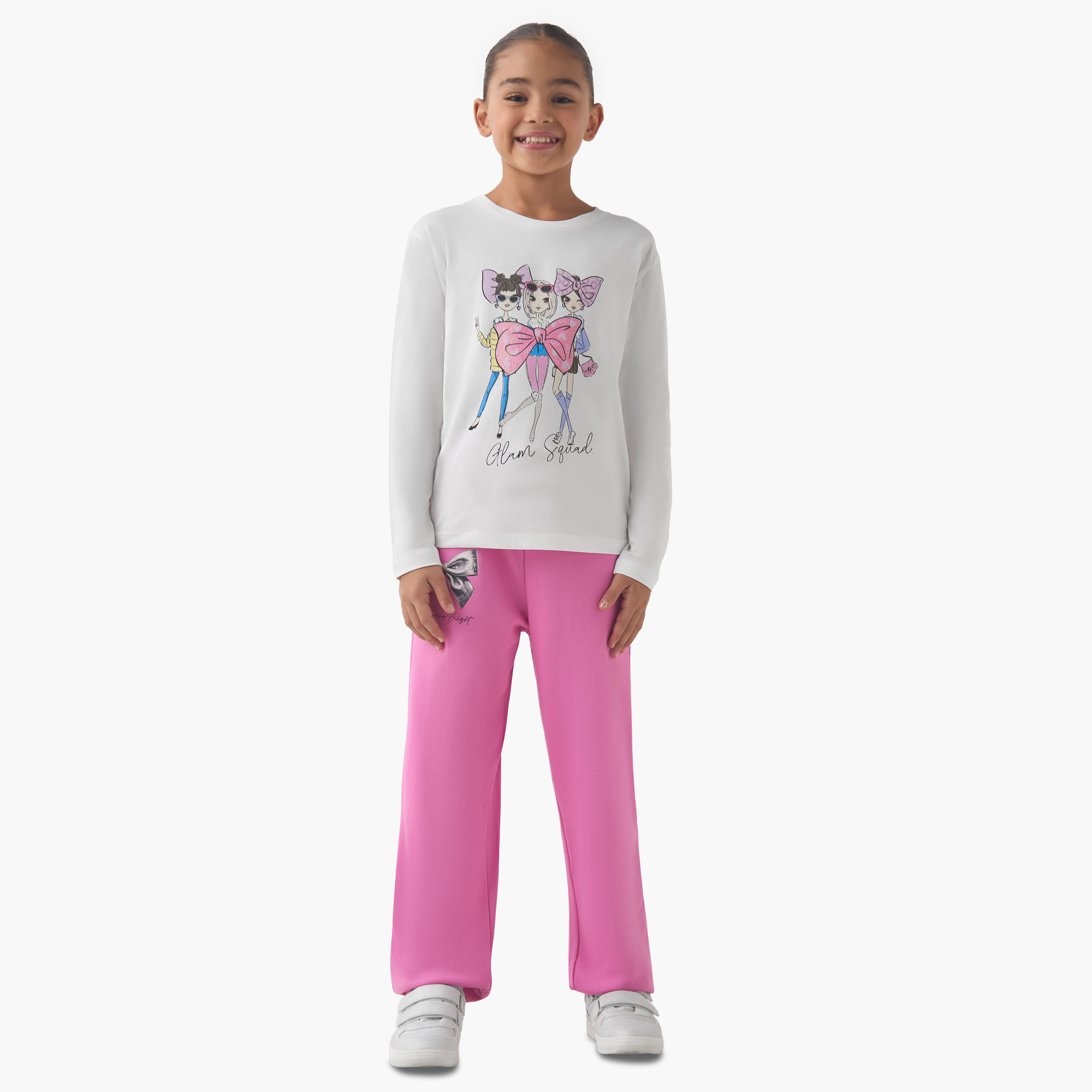 Juniors Girls Crew Neck T-shirt with Graphic Print - Cotton - Long Sleeves-girls-clothing-tshirts-image-2