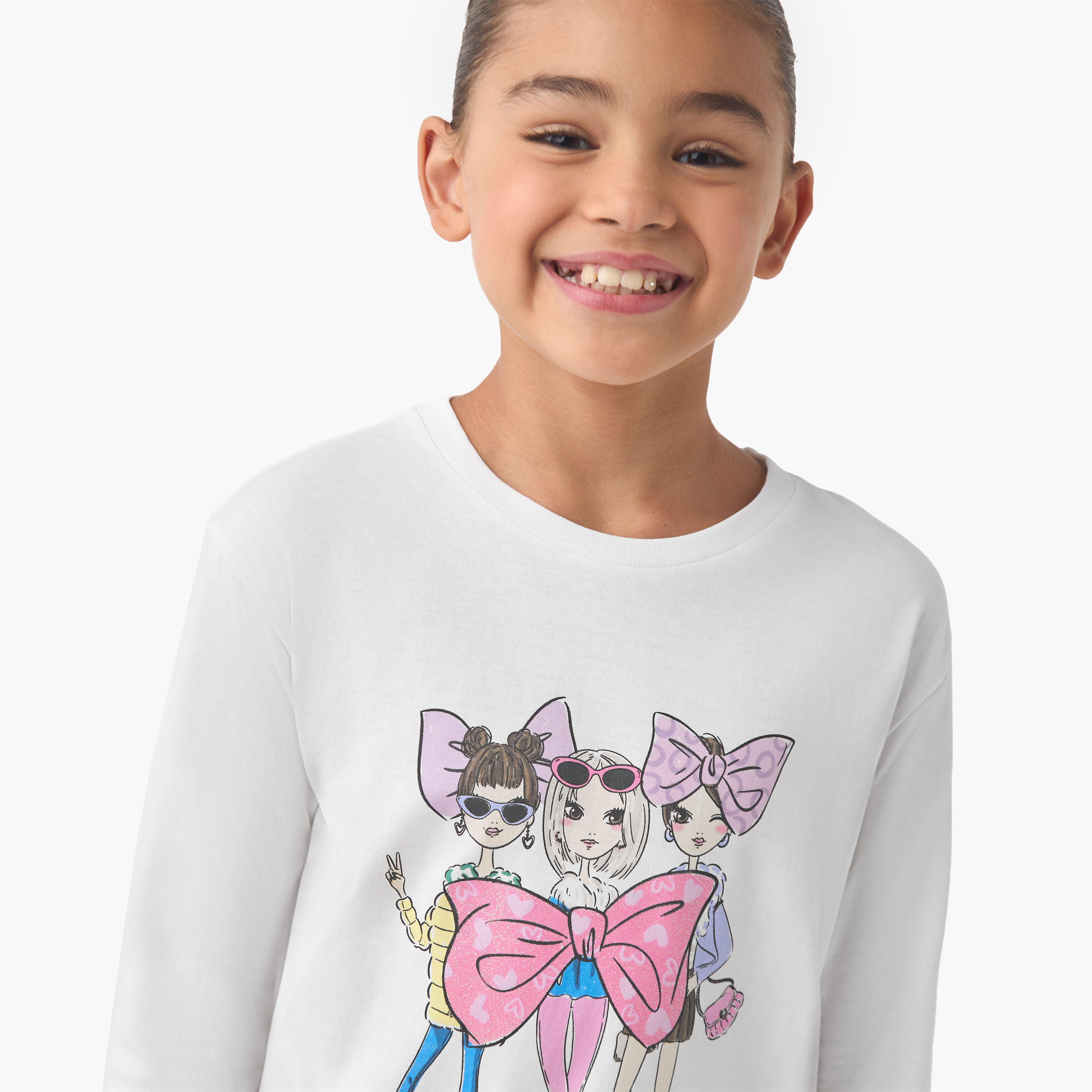 Juniors Girls Crew Neck T-shirt with Graphic Print - Cotton - Long Sleeves-girls-clothing-tshirts-image-4