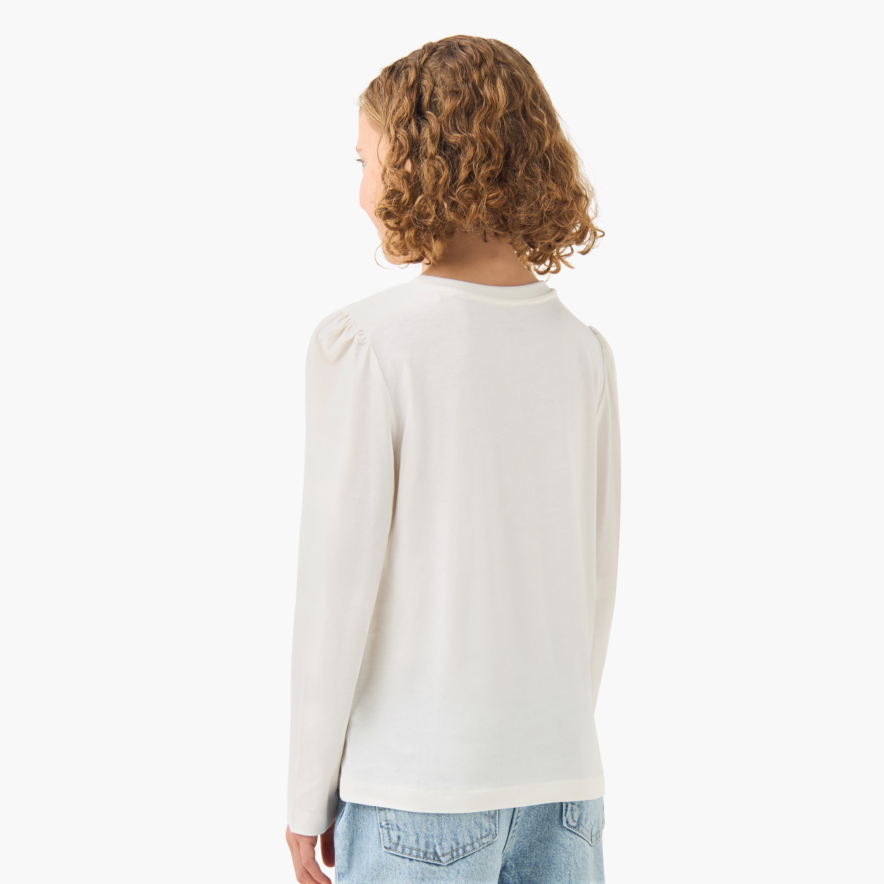 Juniors Girls Crew Neck T-shirt with Bow Print - Cotton - Long Sleeves-girls-clothing-tshirts-image-3