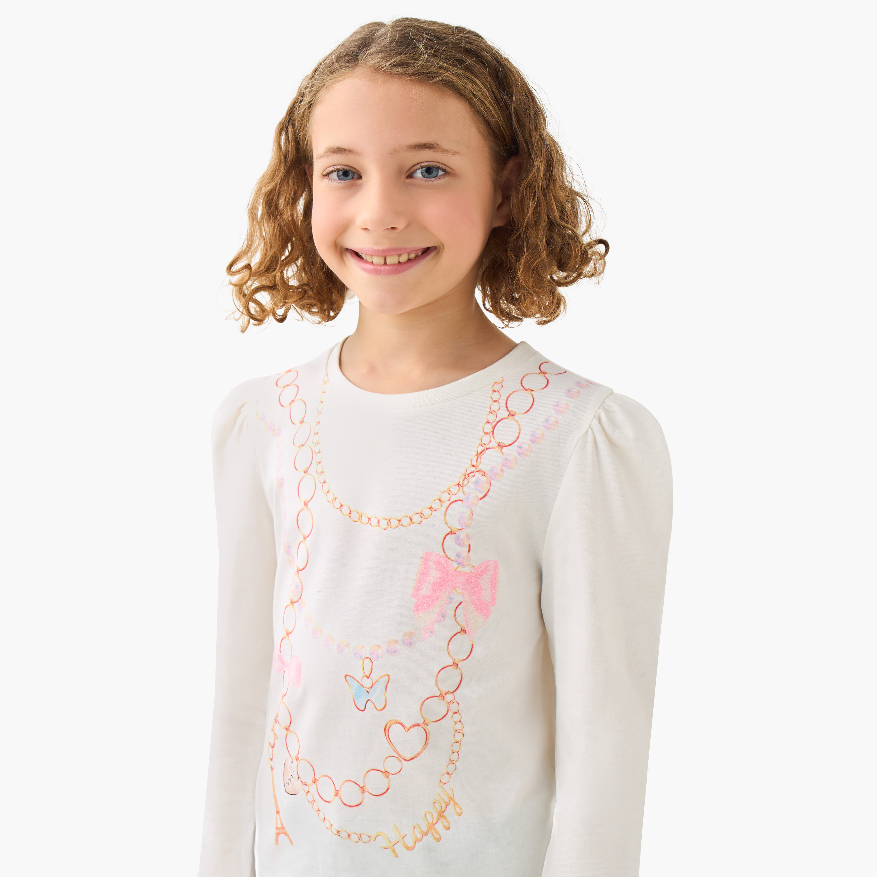 Juniors Girls Crew Neck T-shirt with Bow Print - Cotton - Long Sleeves-girls-clothing-tshirts-image-4