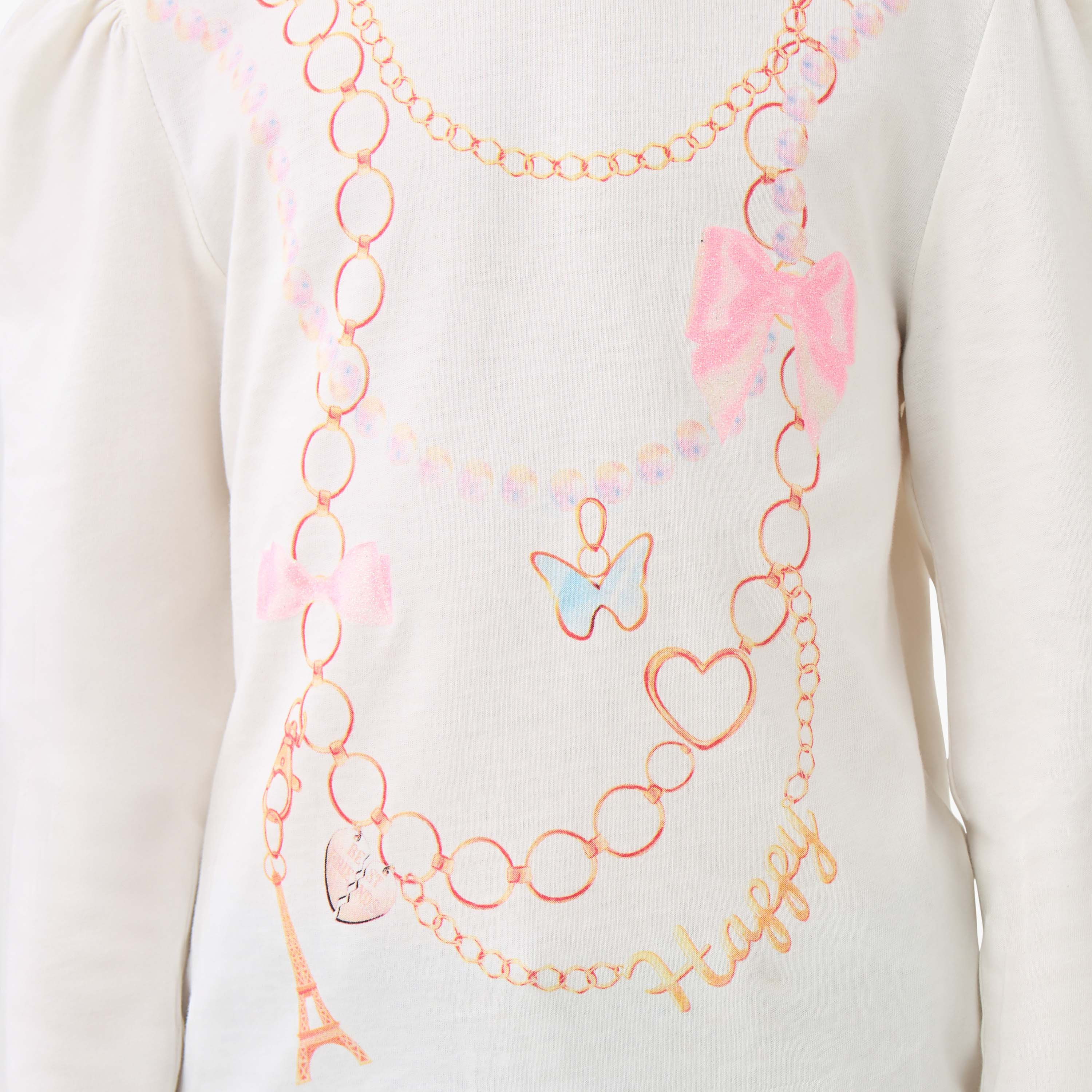 Juniors Girls Crew Neck T-shirt with Bow Print - Cotton - Long Sleeves-girls-clothing-tshirts-image-5