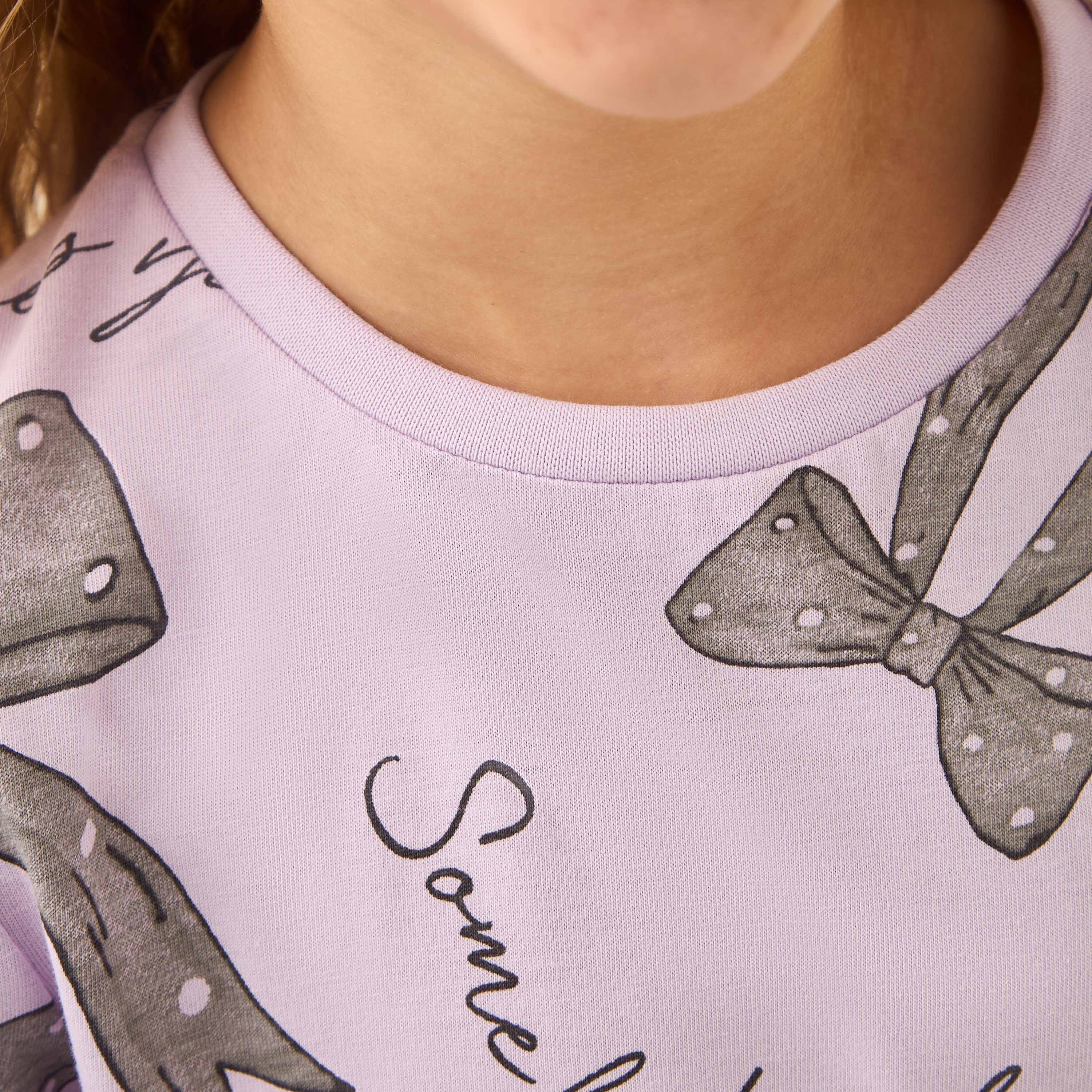 Juniors Girls Crew Neck T-shirt with Bow Print - Cotton - Long Sleeves-girls-clothing-tshirts-image-5