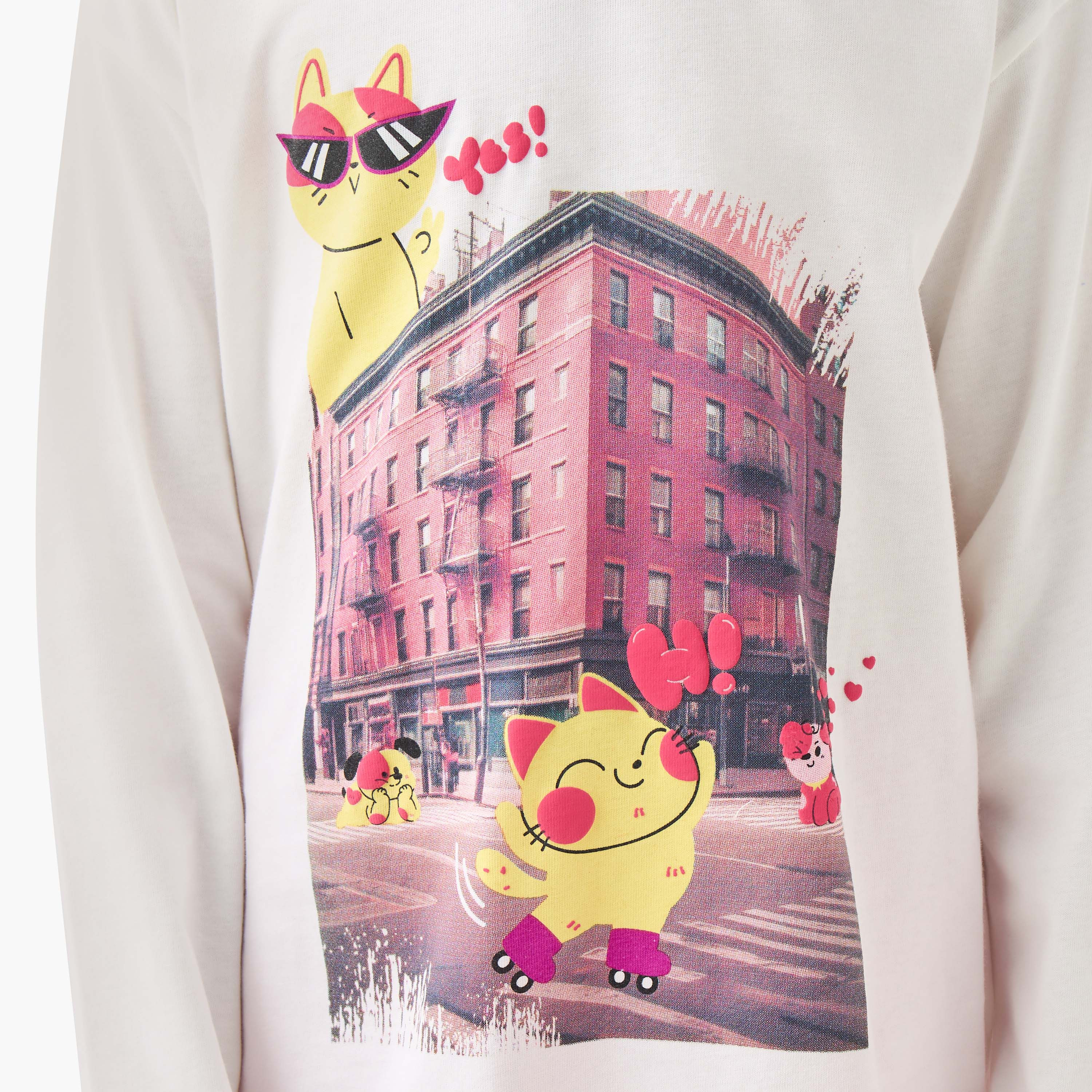 Juniors Girls Crew Neck T-shirt with Graphic Print - Cotton - Long Sleeves-girls-clothing-tshirts-image-5