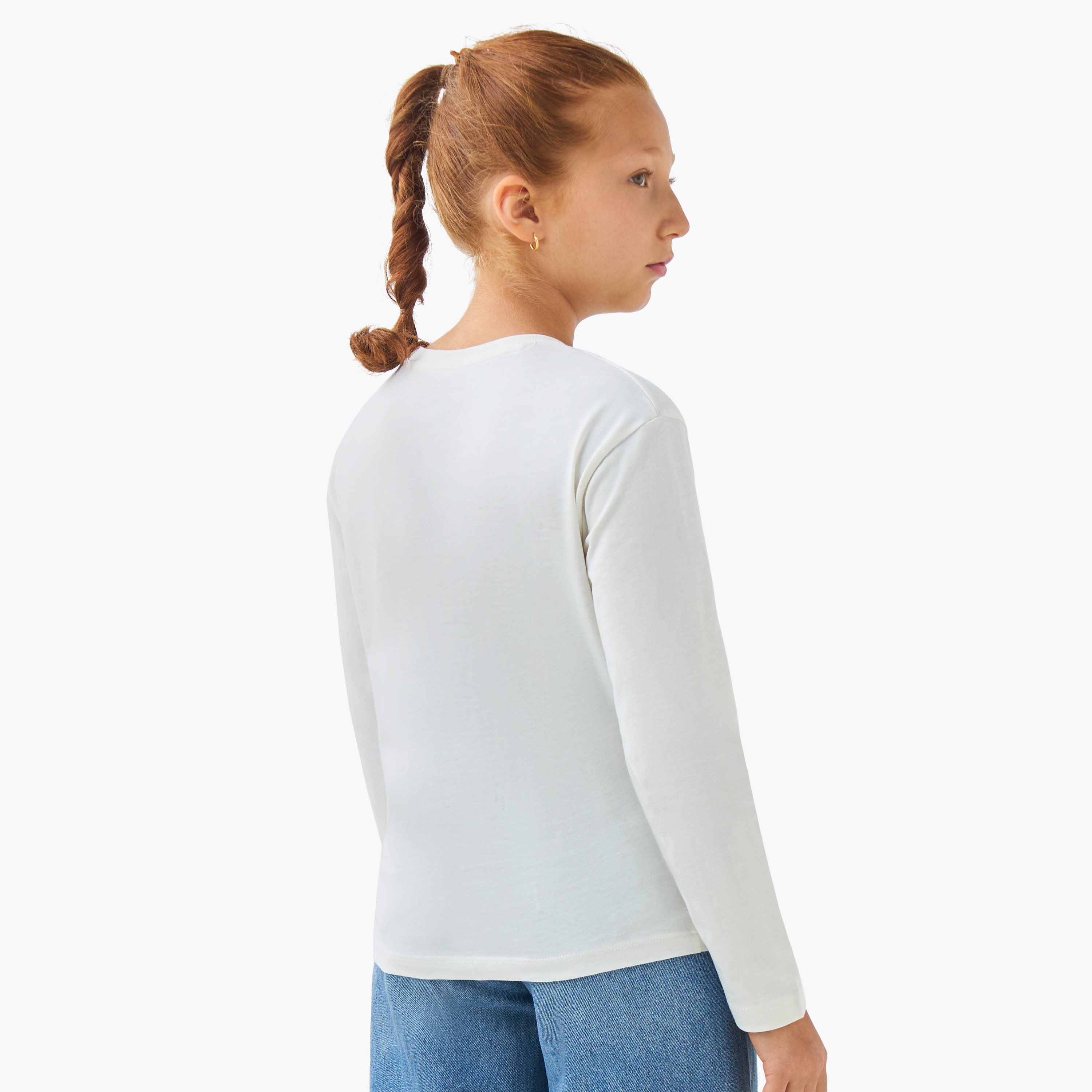 Juniors Girls Round Neck T-shirt with Sequin Embellishment - Cotton - Long Sleeves-girls-clothing-tshirts-image-3