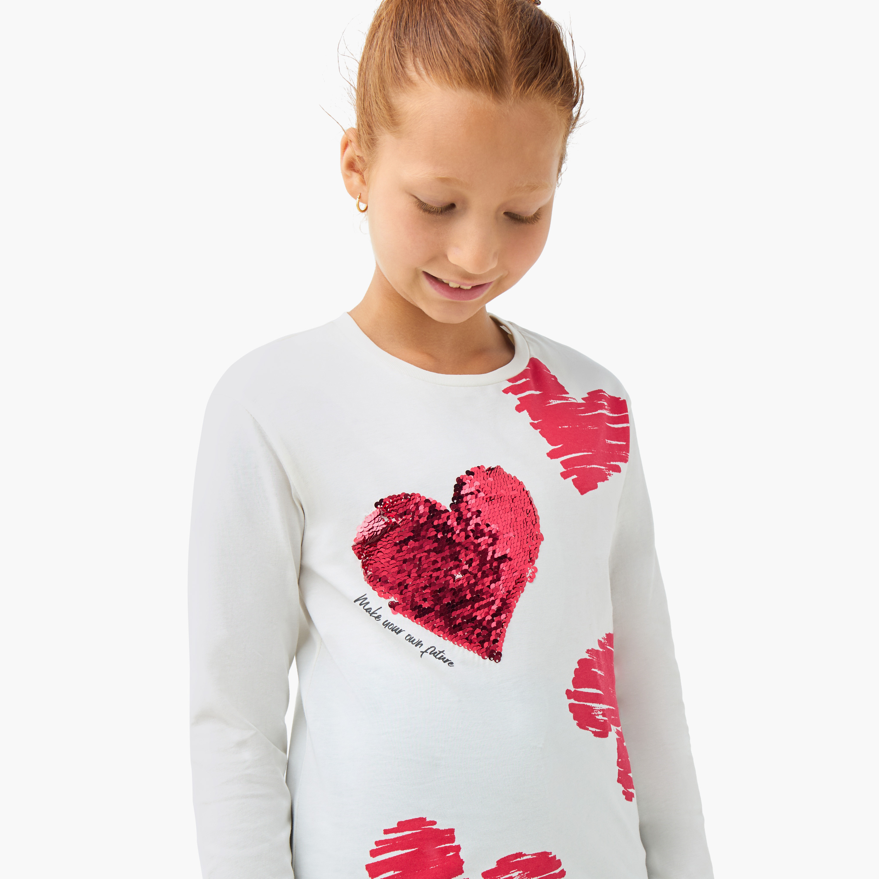 Juniors Girls Round Neck T-shirt with Sequin Embellishment - Cotton - Long Sleeves-girls-clothing-tshirts-image-4