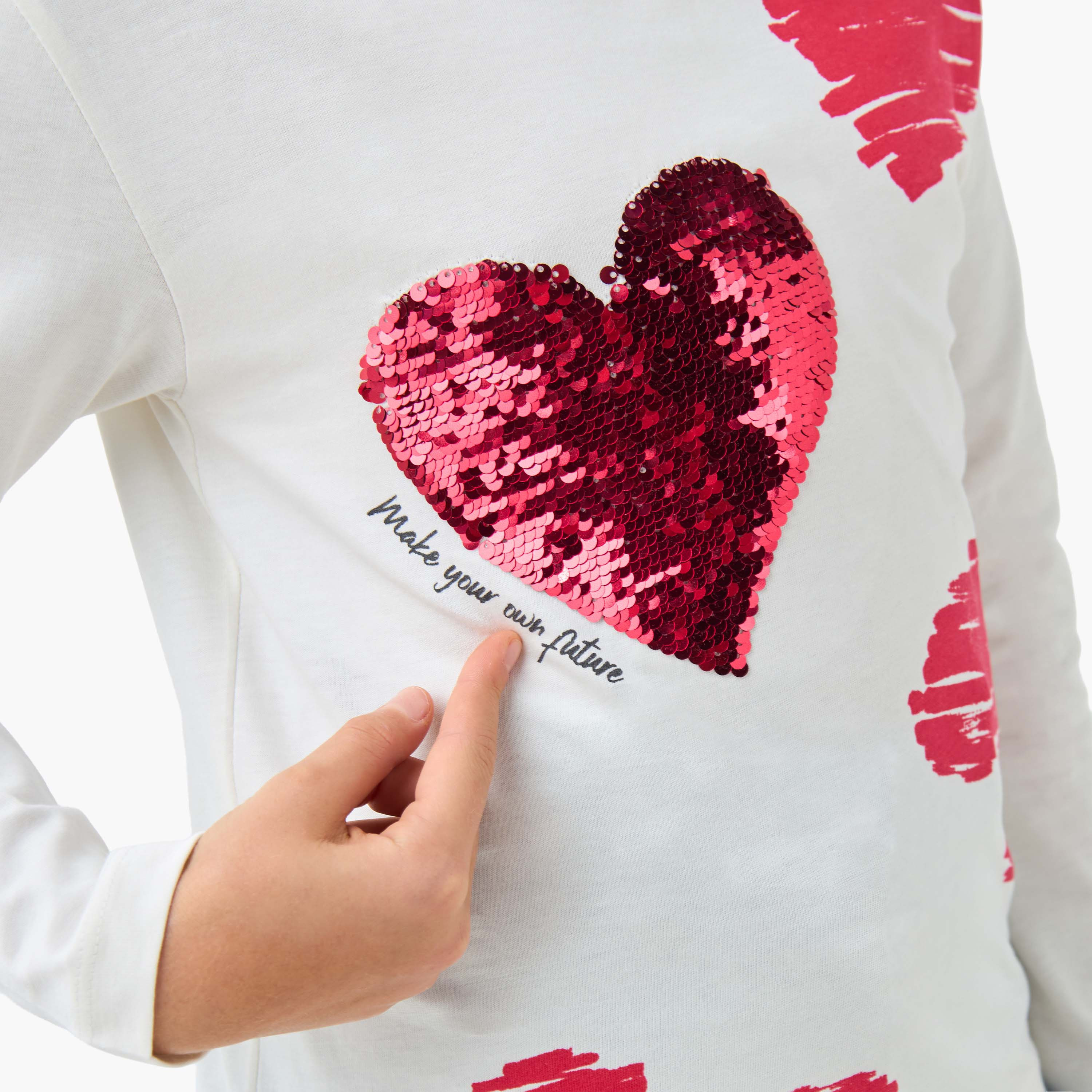 Juniors Girls Round Neck T-shirt with Sequin Embellishment - Cotton - Long Sleeves-girls-clothing-tshirts-image-5