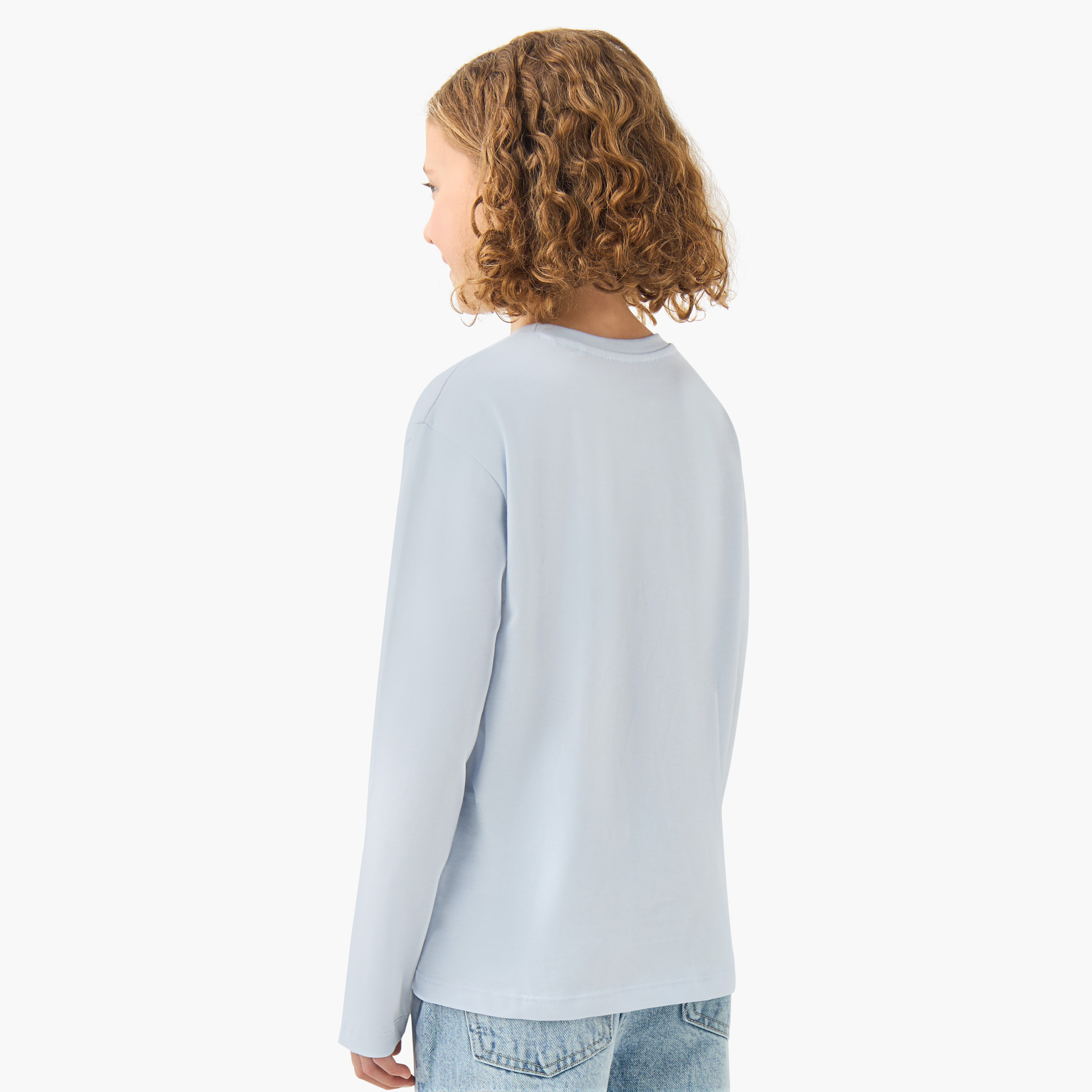 Juniors Girls Crew Neck T-shirt with Rose Print - Cotton - Long Sleeves-girls-clothing-tshirts-image-3