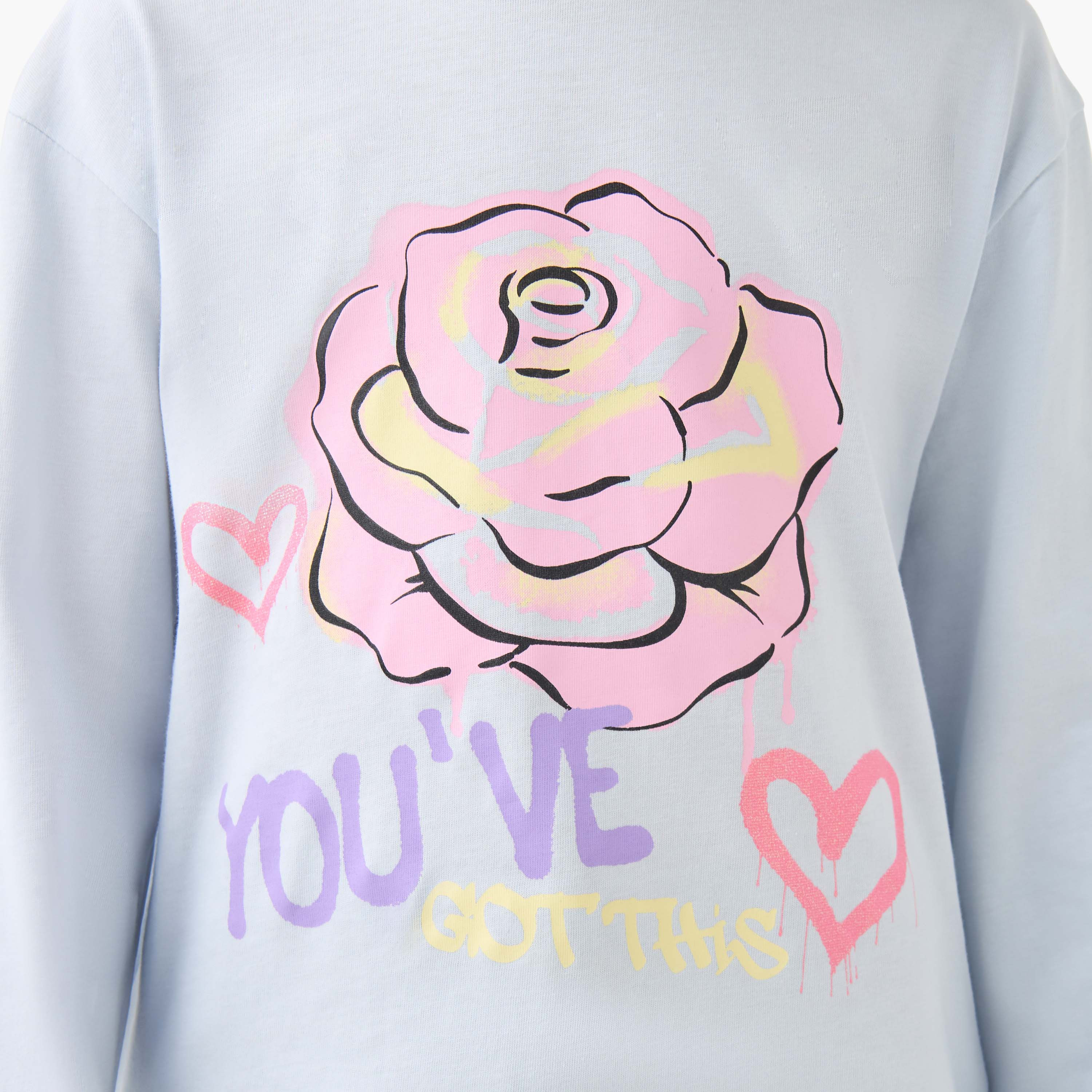 Juniors Girls Crew Neck T-shirt with Rose Print - Cotton - Long Sleeves-girls-clothing-tshirts-image-5