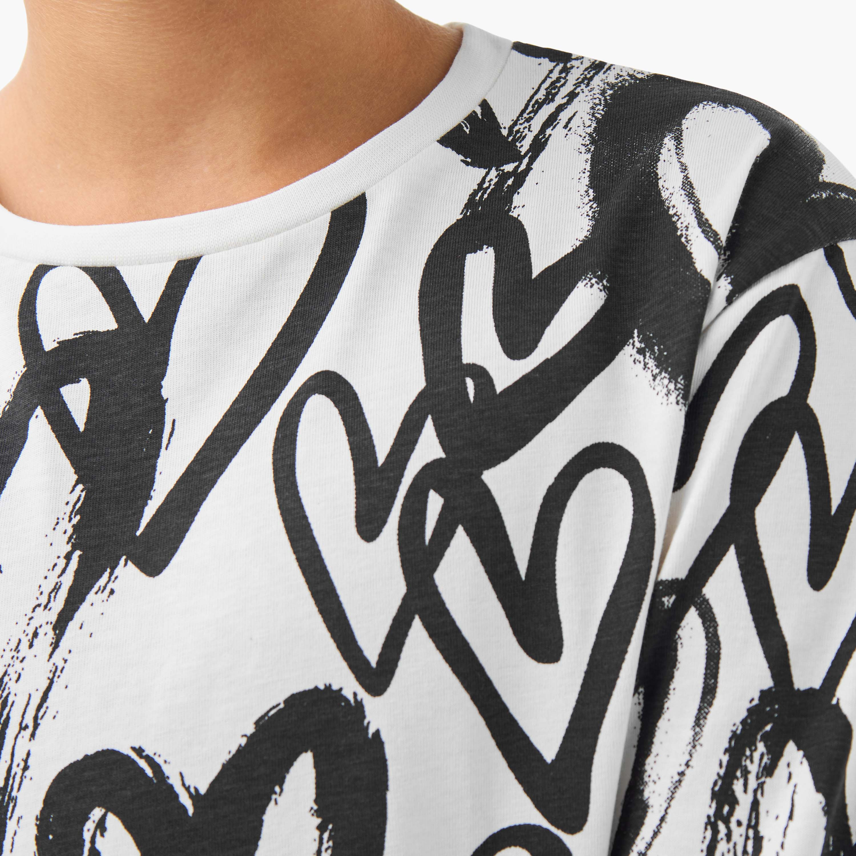 Juniors Girls Crew Neck T-shirt with Heart Print - Cotton - Long Sleeves-girls-clothing-tshirts-image-5