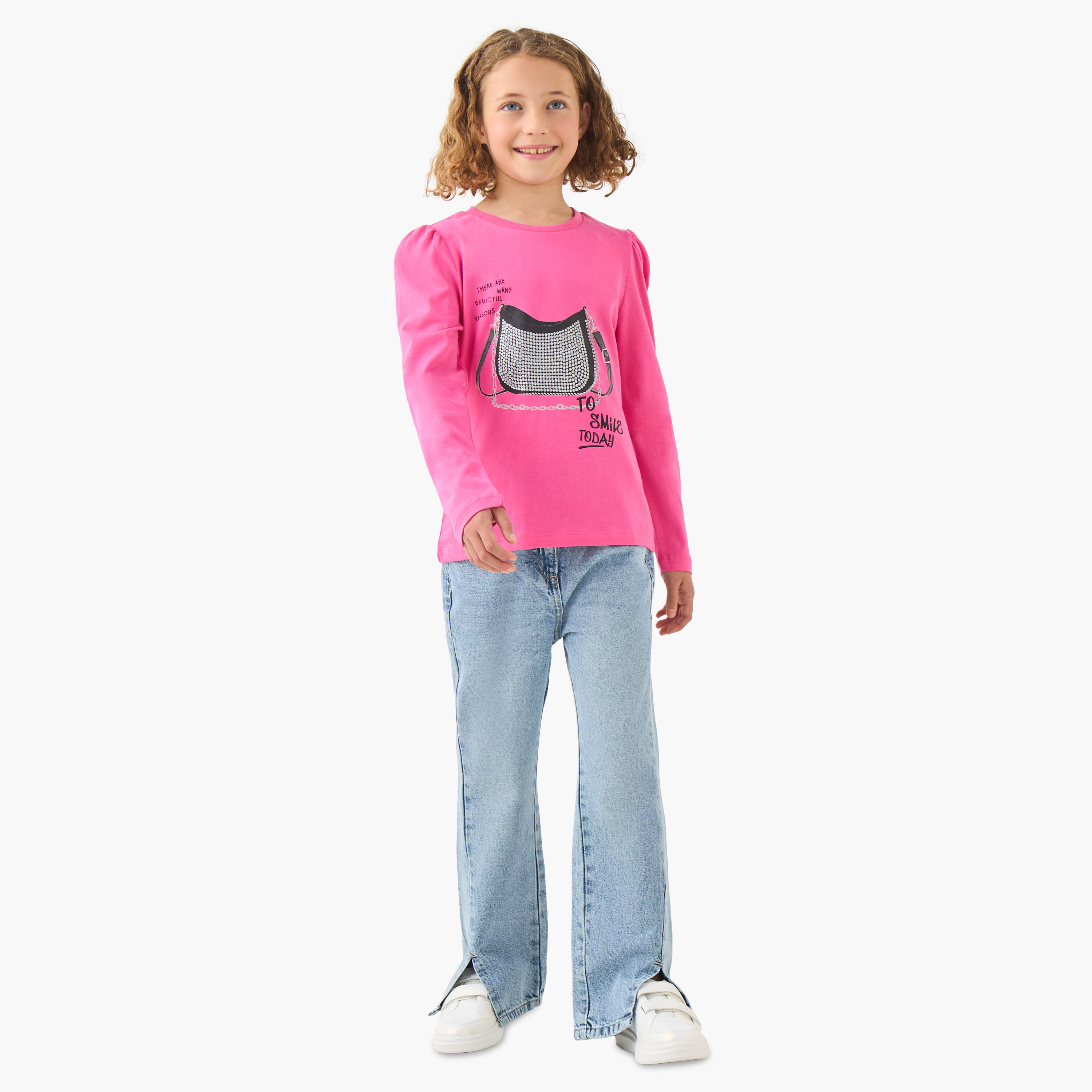Juniors Girls Crew Neck with Graphic Print - Cotton - Long Sleeves-girls-clothing-tshirts-image-2