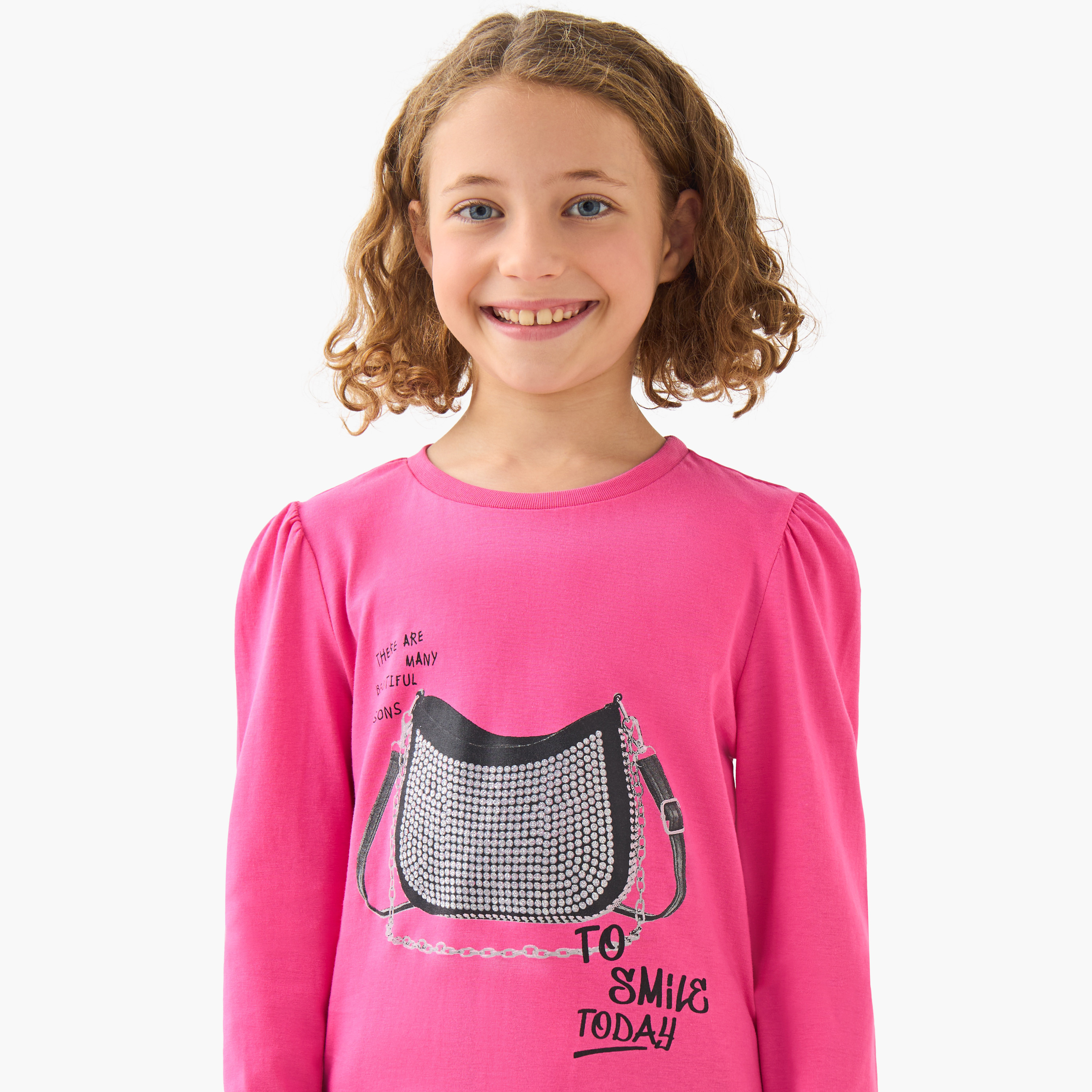 Juniors Girls Crew Neck with Graphic Print - Cotton - Long Sleeves-girls-clothing-tshirts-image-4