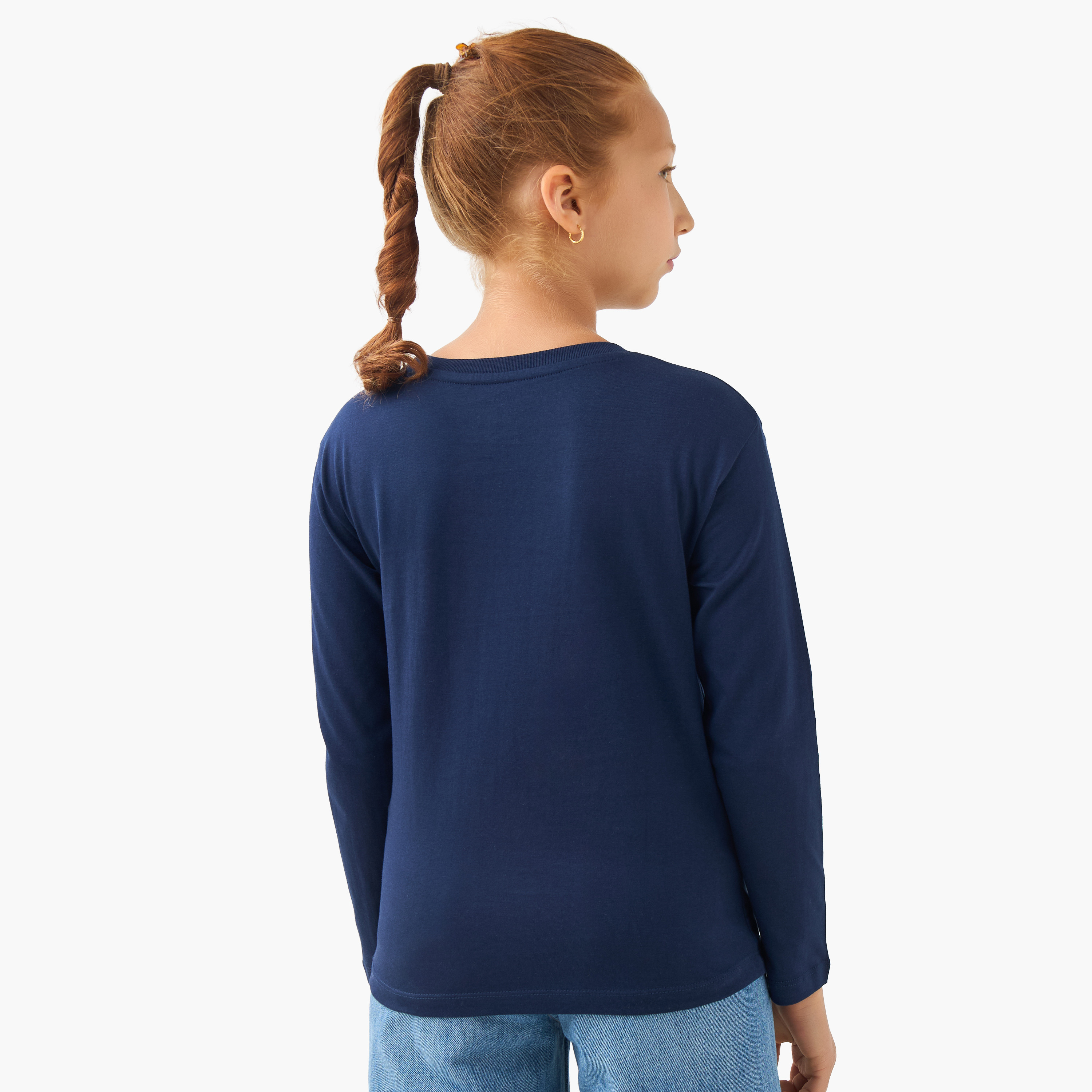 Juniors Girls Crew Neck T-shirt with Heart Print - Cotton - Long Sleeves-girls-clothing-tshirts-image-3
