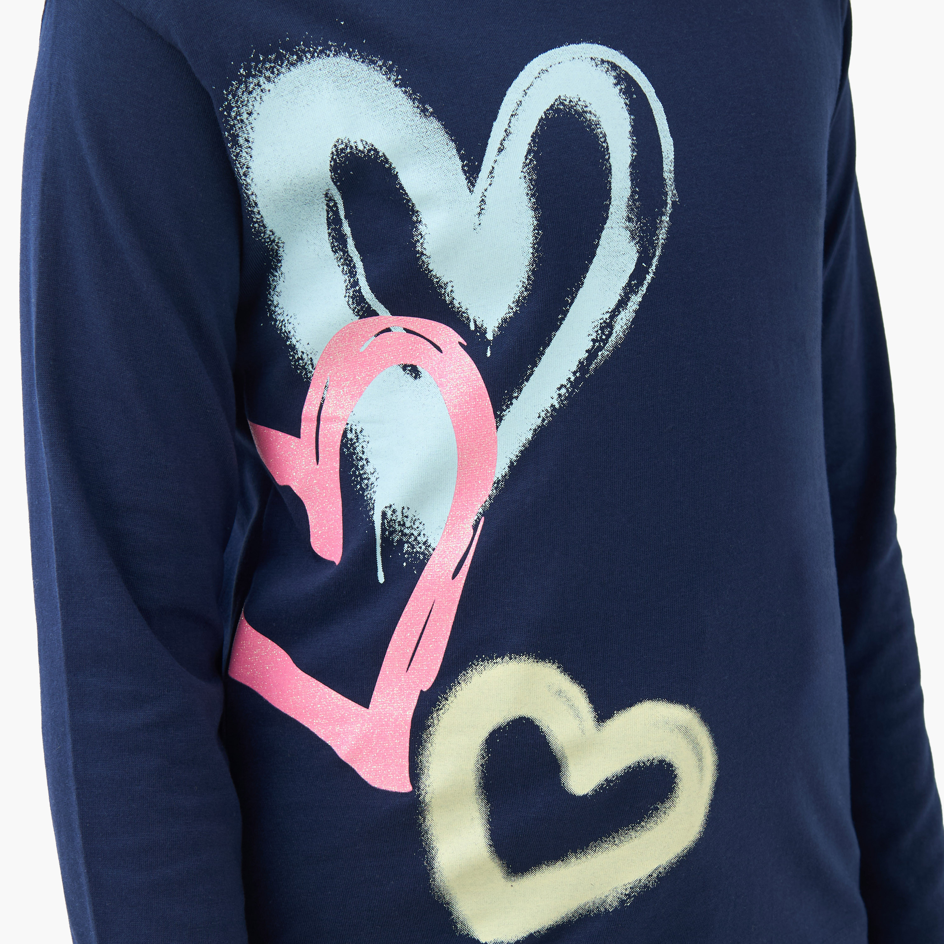Juniors Girls Crew Neck T-shirt with Heart Print - Cotton - Long Sleeves-girls-clothing-tshirts-image-5