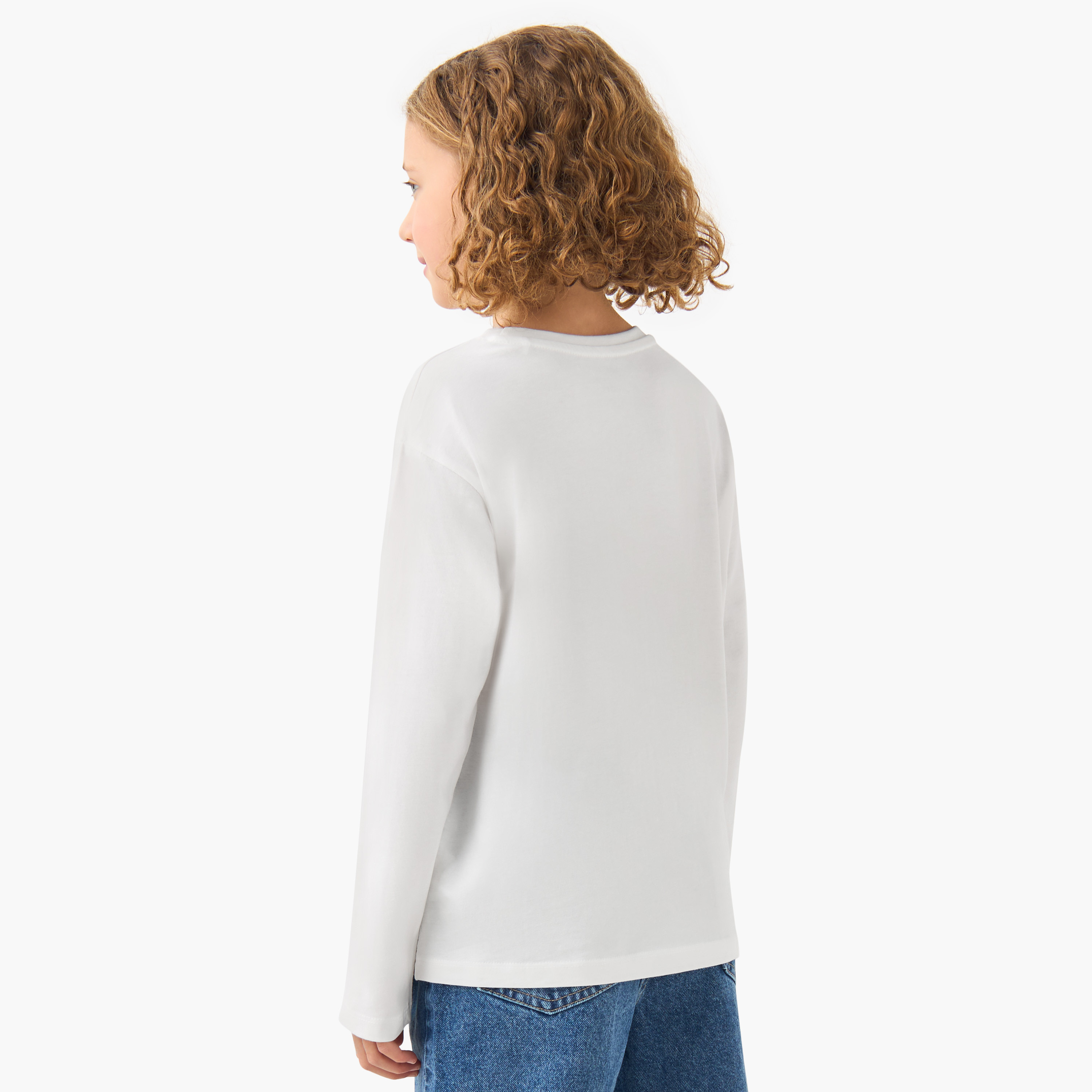 Juniors Girls Crew Neck T-shirt with Graphic Print - Cotton - Long Sleeves-girls-clothing-tshirts-image-3