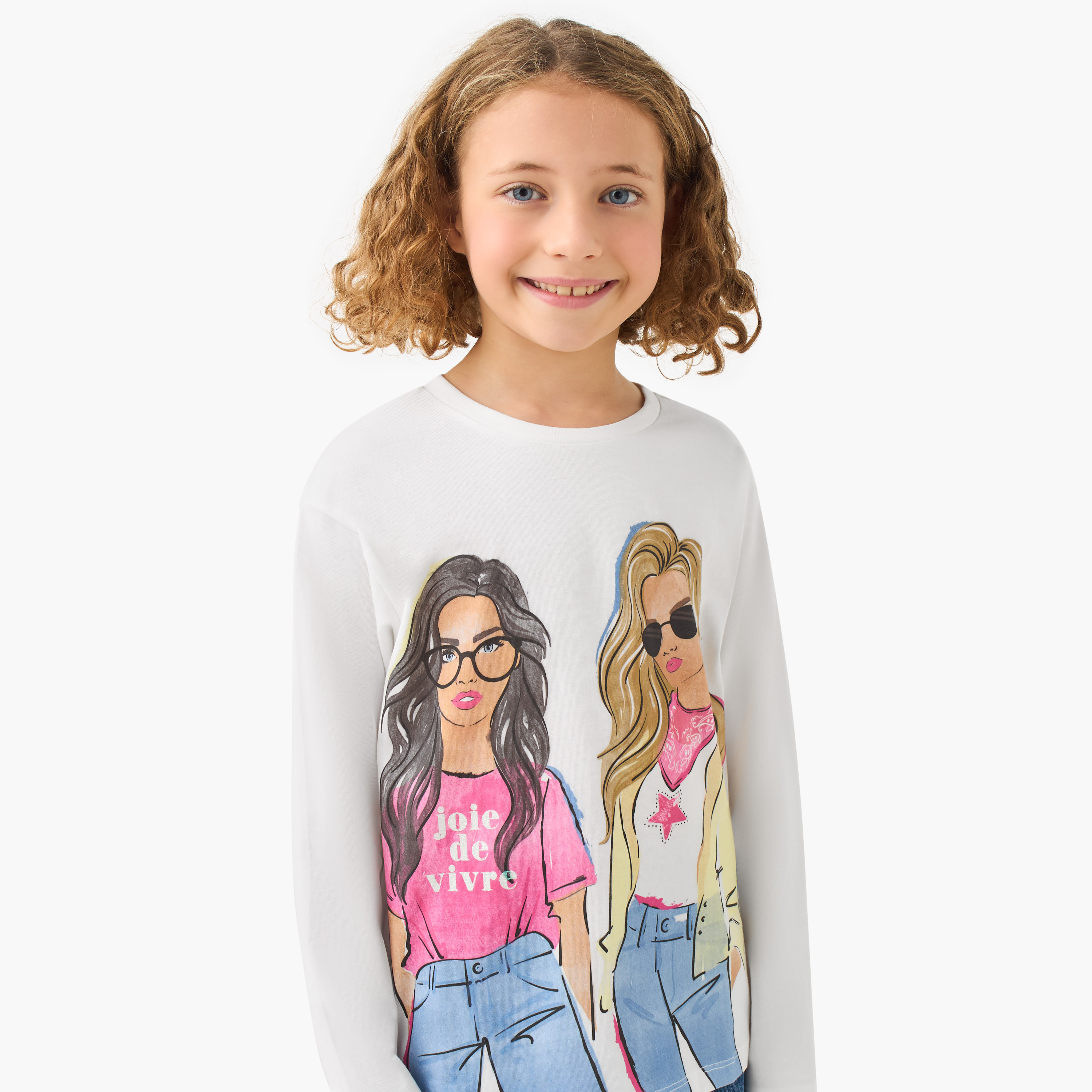 Juniors Girls Crew Neck T-shirt with Graphic Print - Cotton - Long Sleeves-girls-clothing-tshirts-image-4