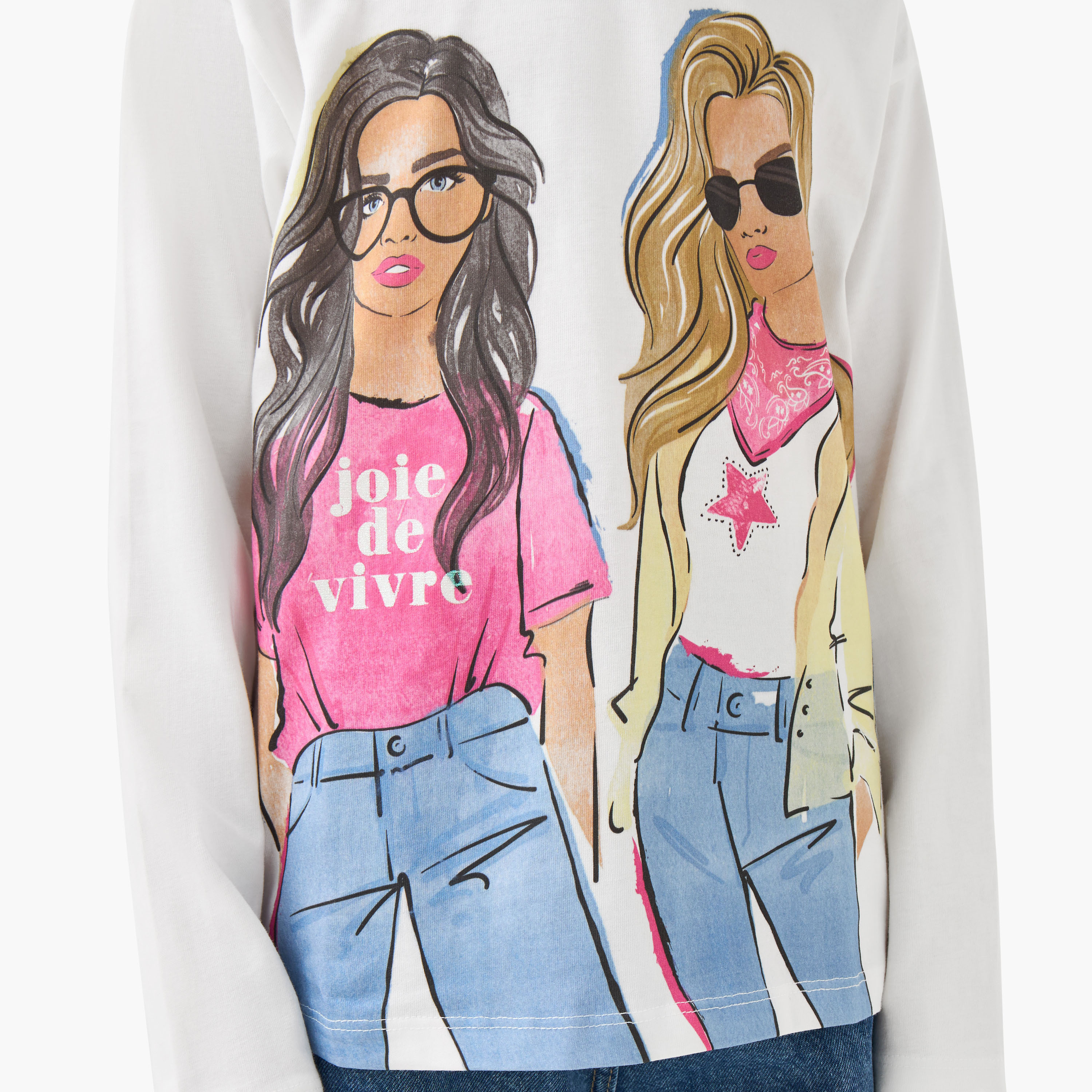 Juniors Girls Crew Neck T-shirt with Graphic Print - Cotton - Long Sleeves-girls-clothing-tshirts-image-5