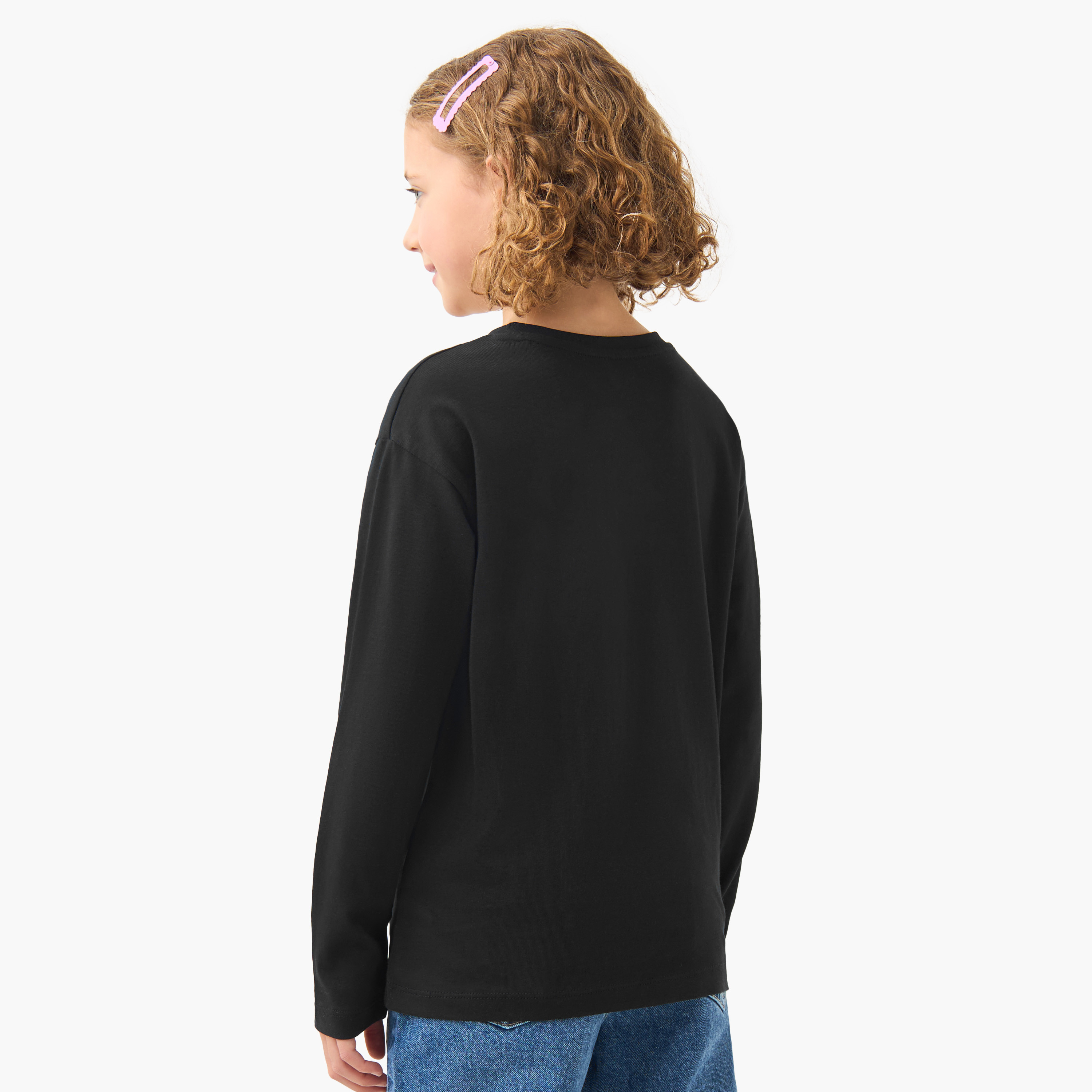 تيشيرت بناتي قطن بطبعات لوس أنجلوس وياقة ضيقة وأكمام طويلة من جونيورز-girls-clothing-tshirts-image-3