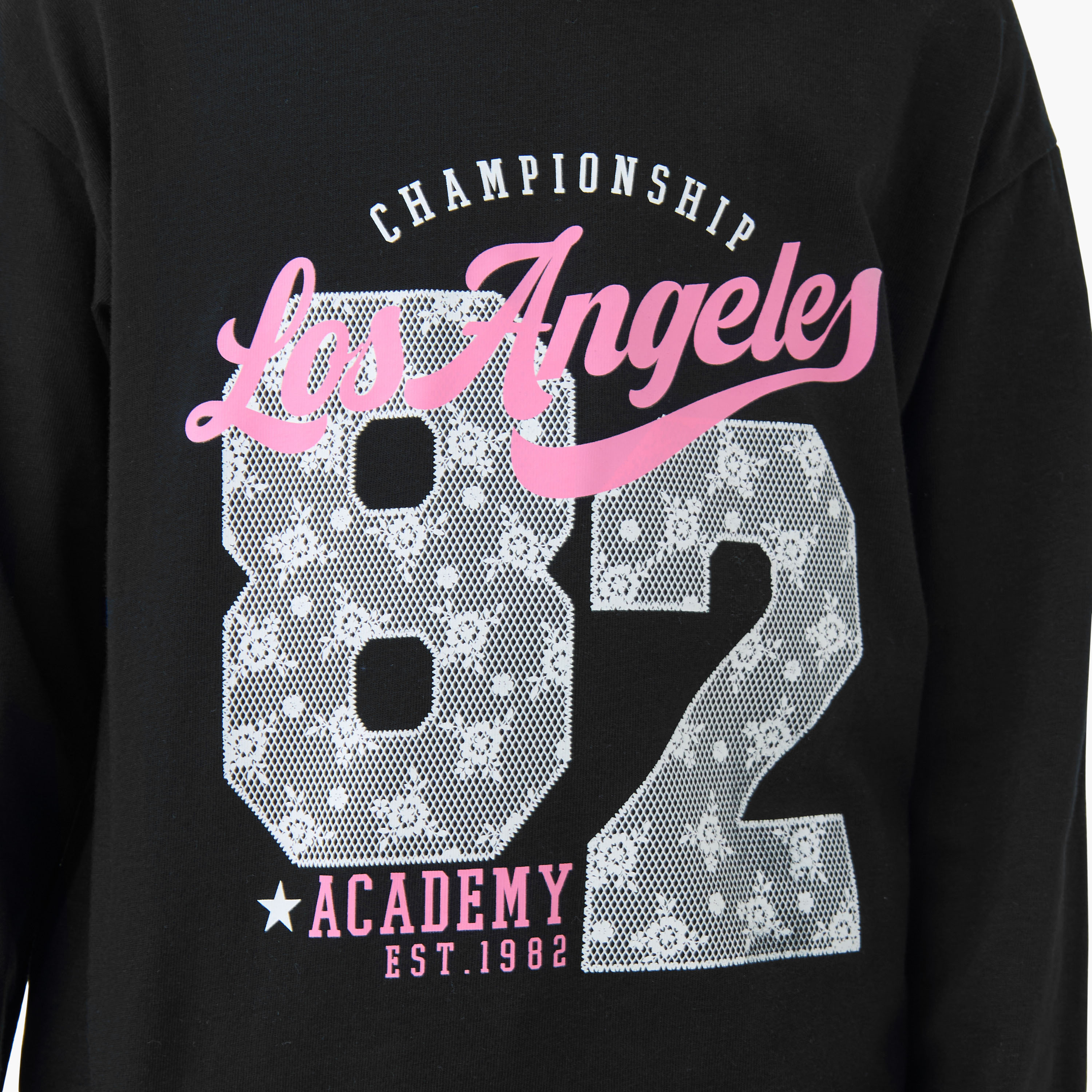 تيشيرت بناتي قطن بطبعات لوس أنجلوس وياقة ضيقة وأكمام طويلة من جونيورز-girls-clothing-tshirts-image-1