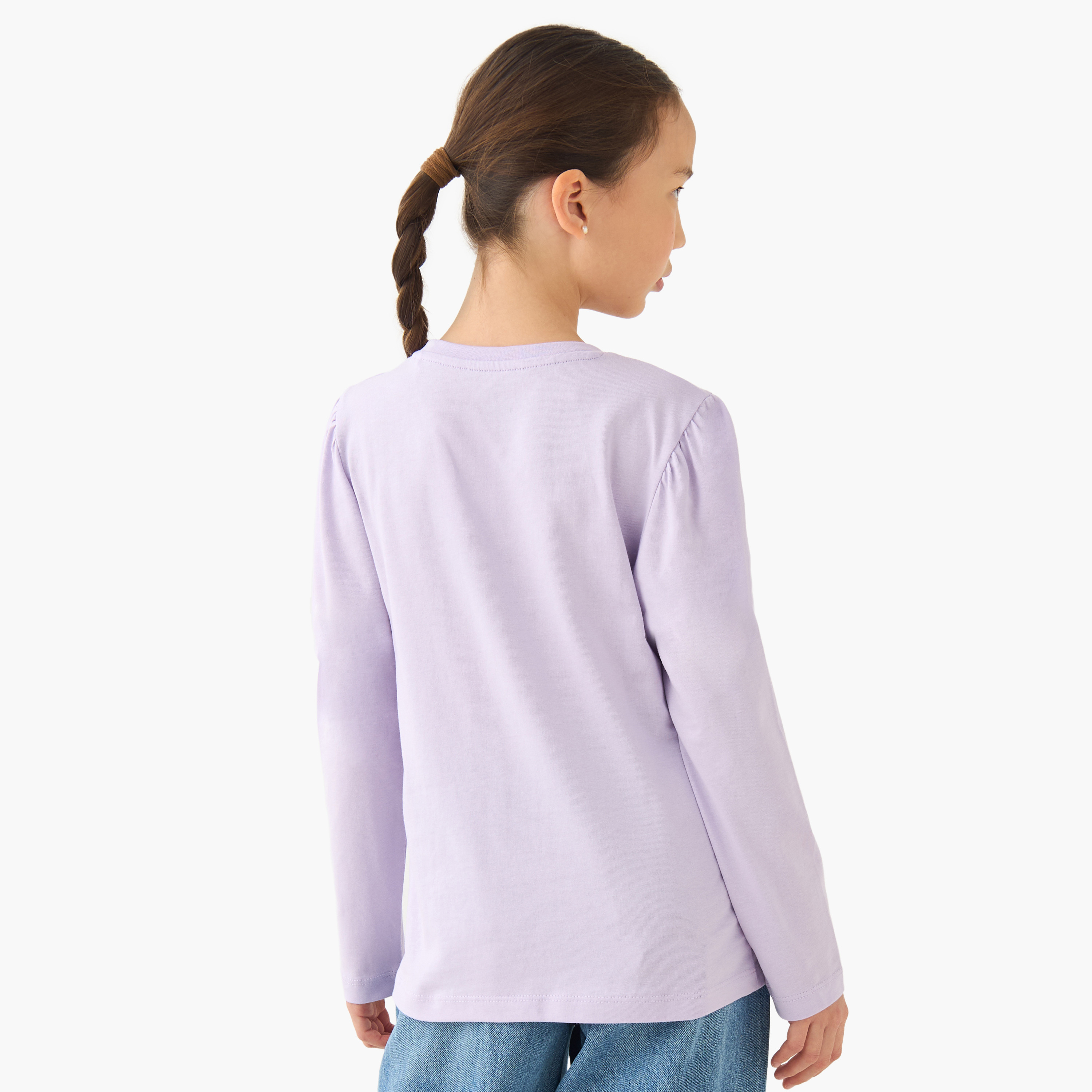 Juniors Girls Crew Neck T-shirt with Graphic Print - Cotton - Long Sleeves-girls-clothing-tshirts-image-3